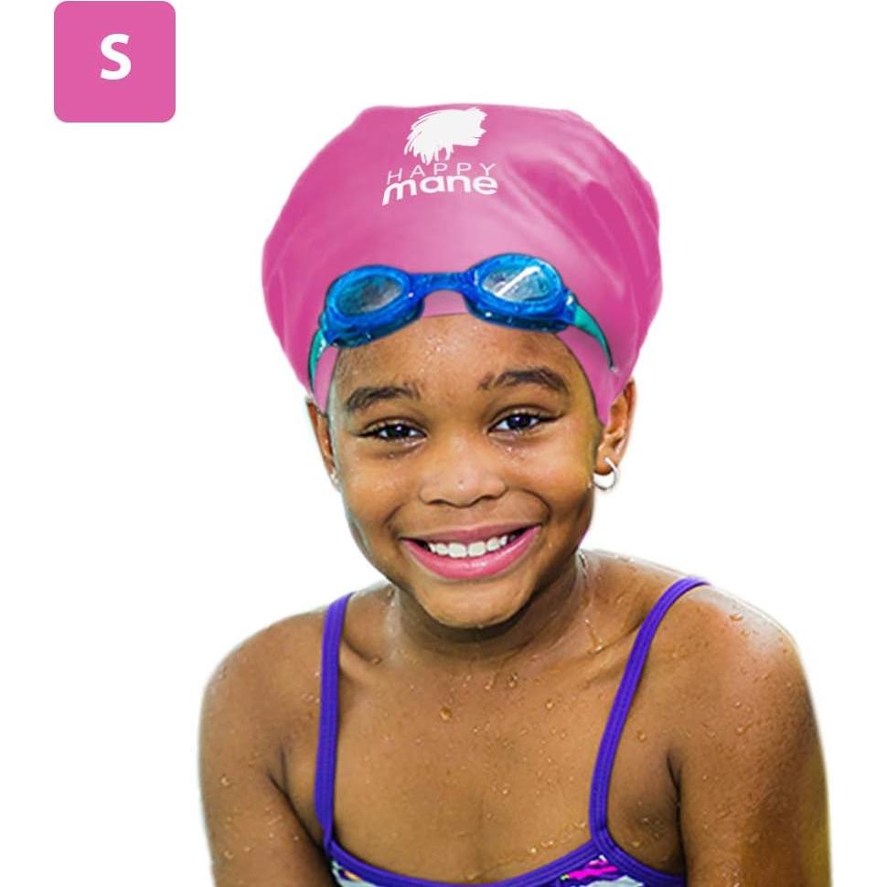 Gorro de natación de silicona Happy Mane para cabello largo - Rosa