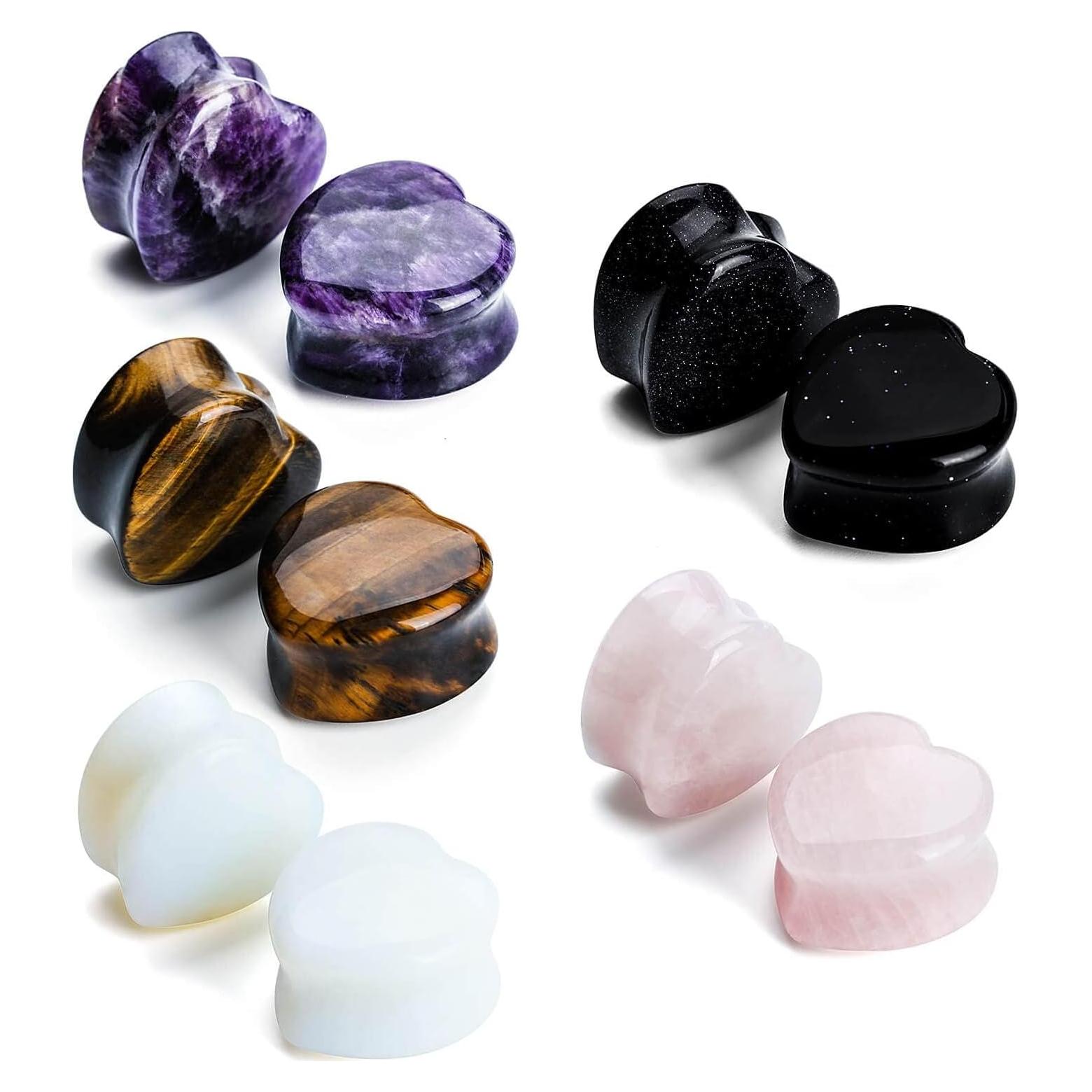 CABBE KALLO 10Pcs Tapones Corazón Piedra Natural 6-20mm