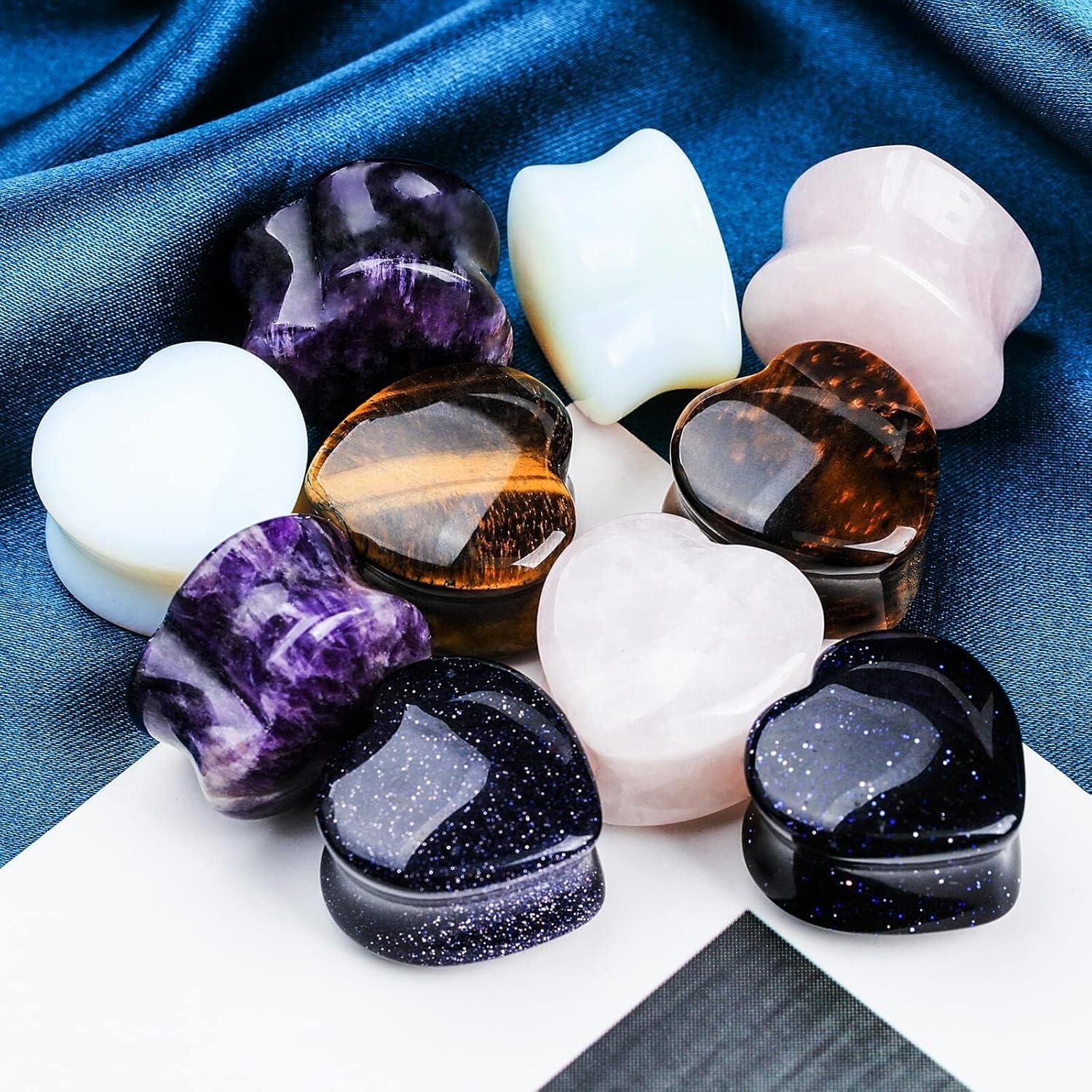 CABBE KALLO 10Pcs Tapones Corazón Piedra Natural 6-20mm