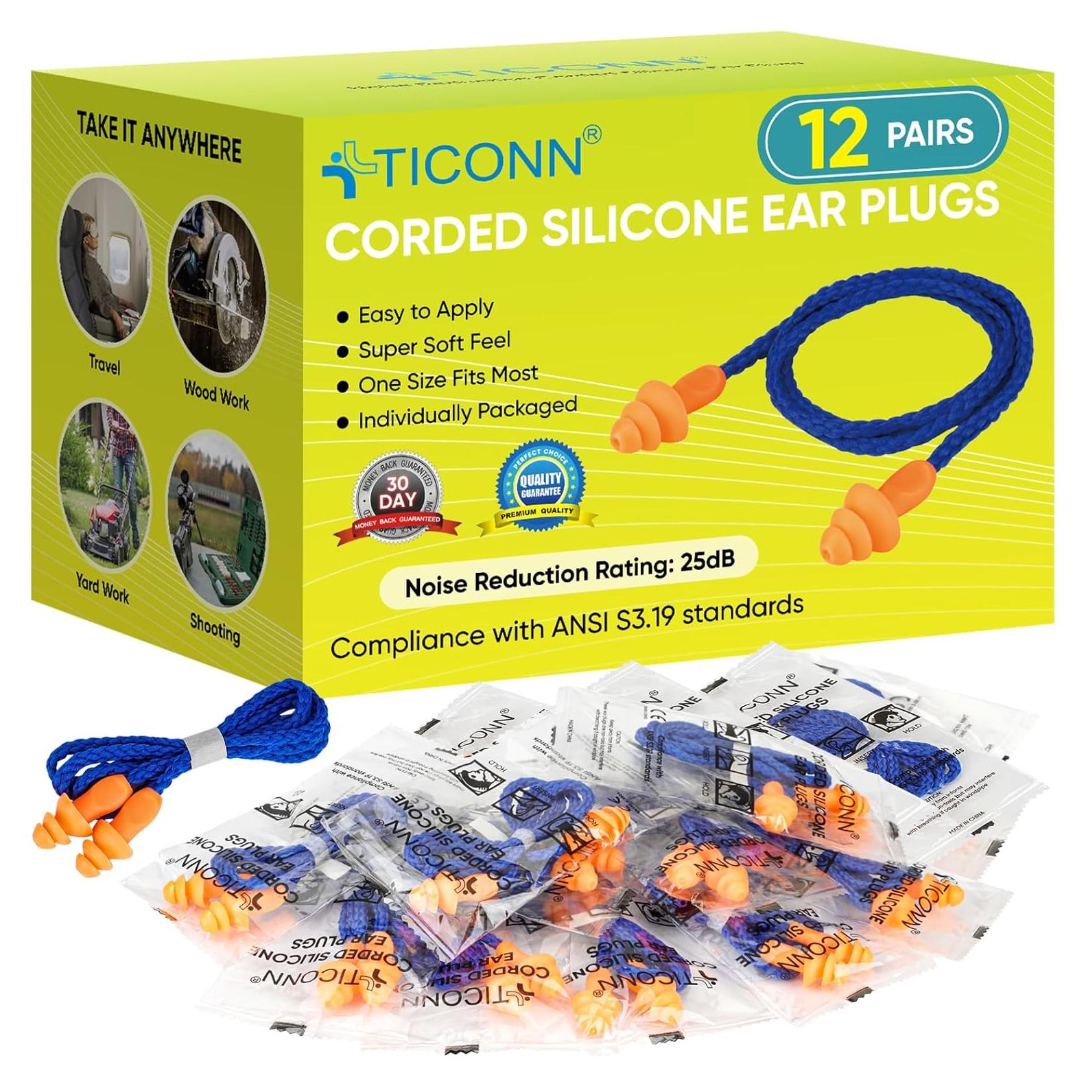 Tapones de Silicona TICONN 12 Pares Cancelación Ruido 25dB