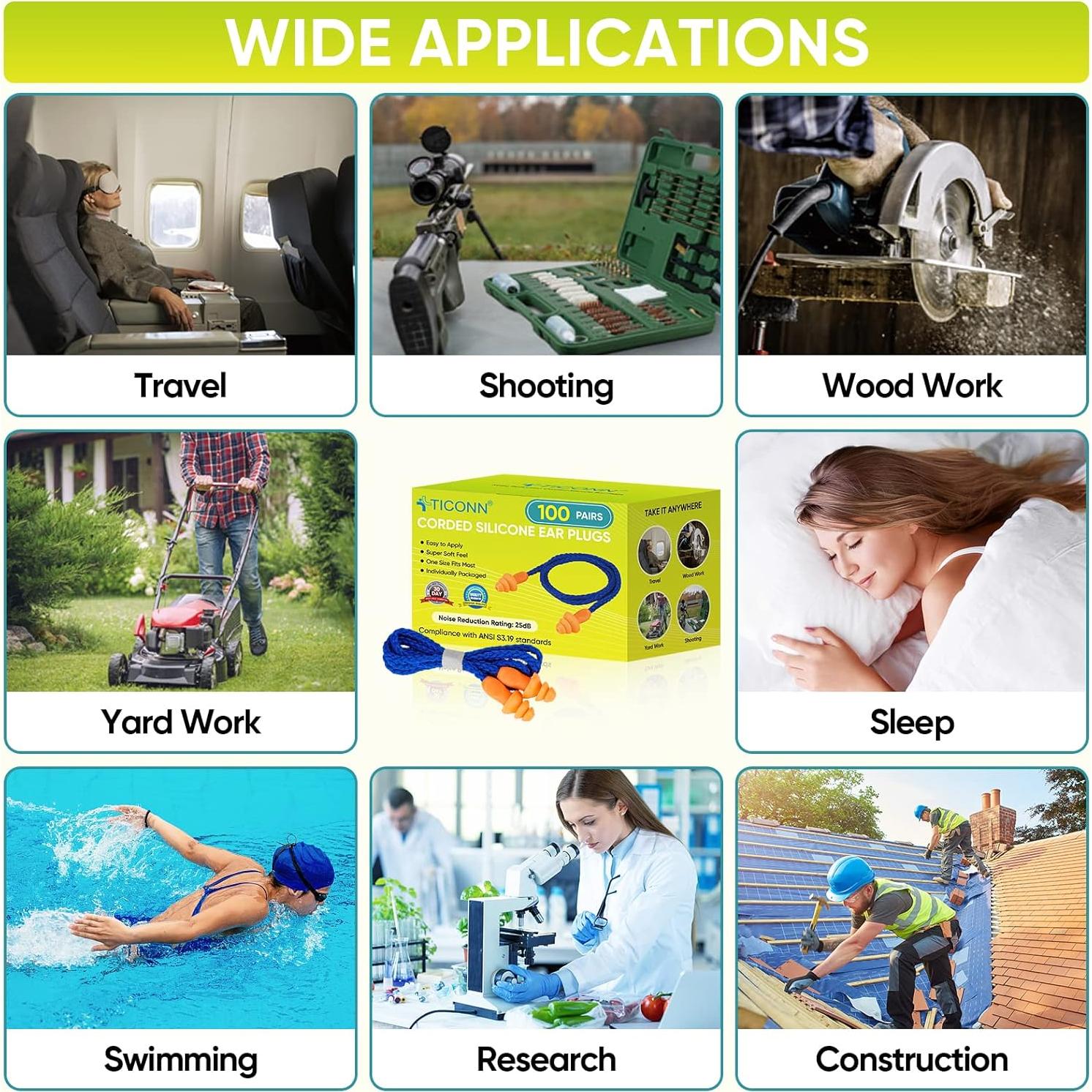 Tapones de Silicona TICONN 12 Pares Cancelación Ruido 25dB