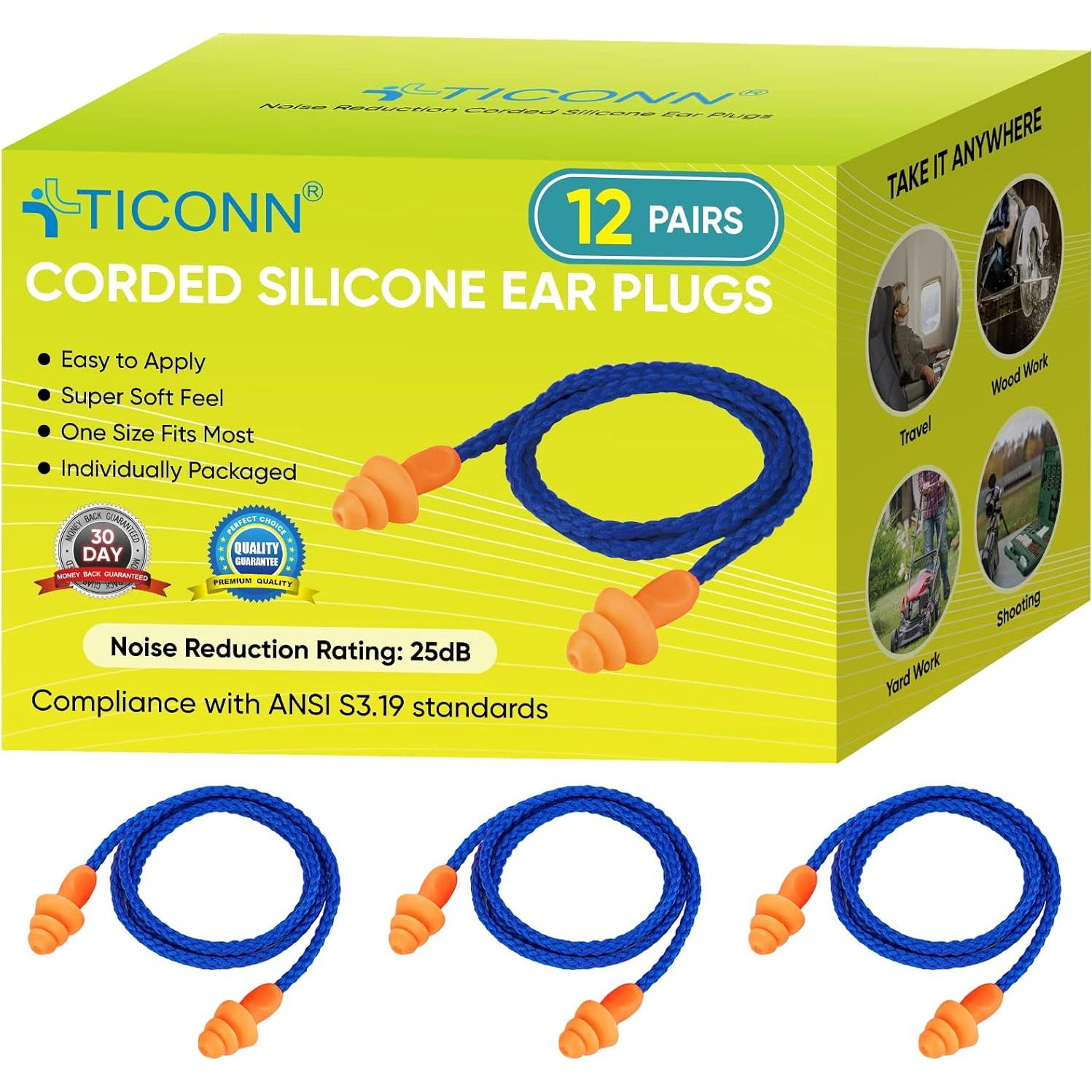 Tapones de Silicona TICONN 12 Pares Cancelación Ruido 25dB