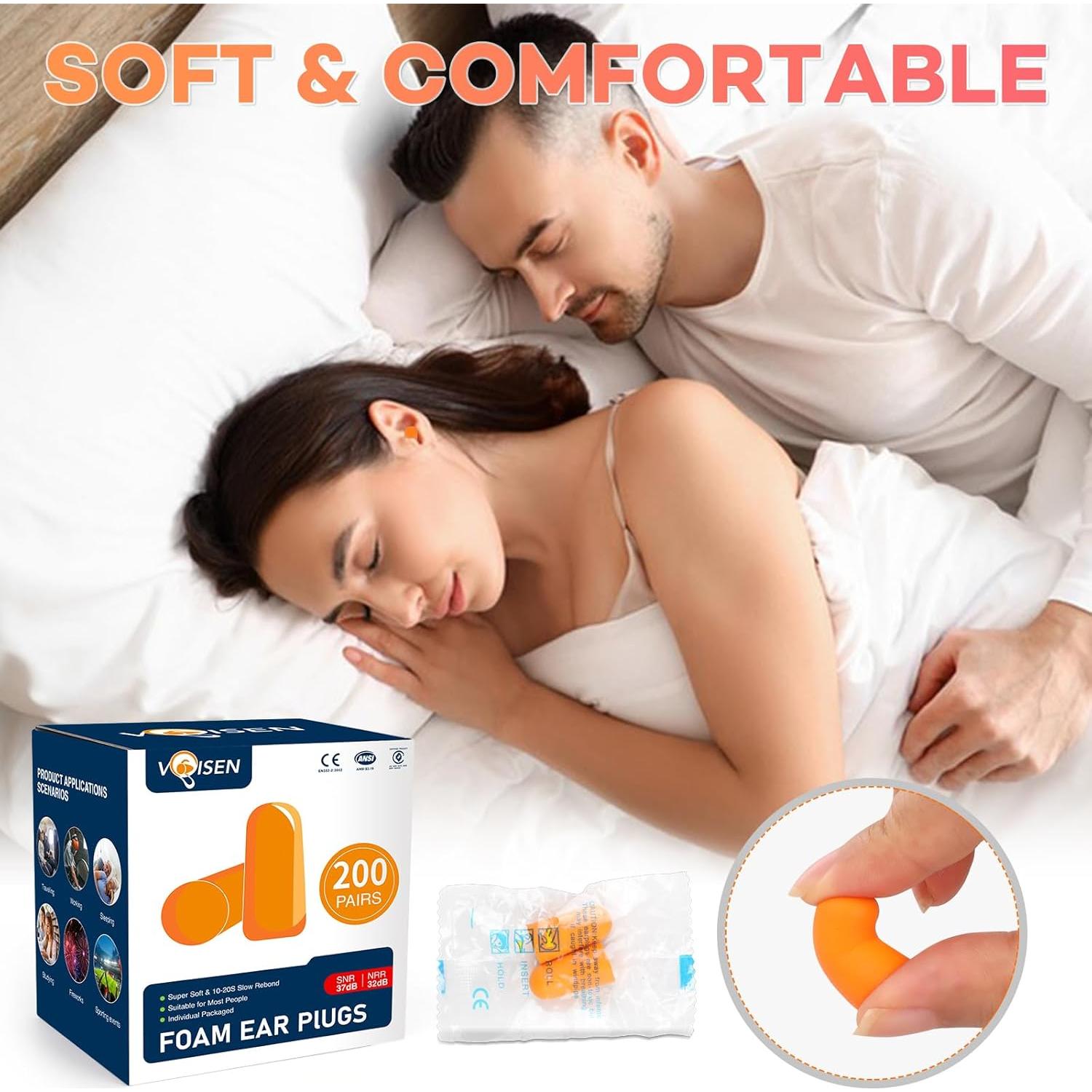 Tapones para Oídos VOISEN 200 Pares 32dB NRR Naranja