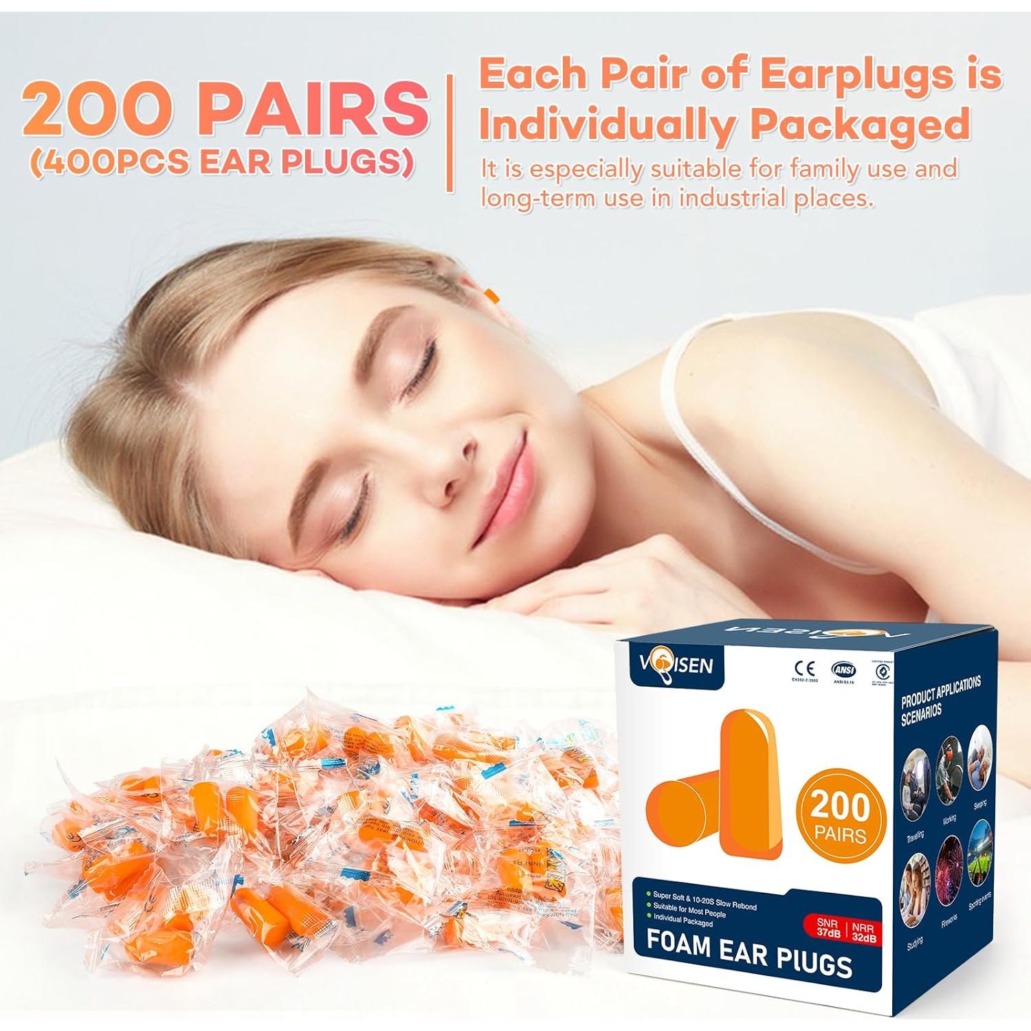 Tapones para Oídos VOISEN 200 Pares 32dB NRR Naranja