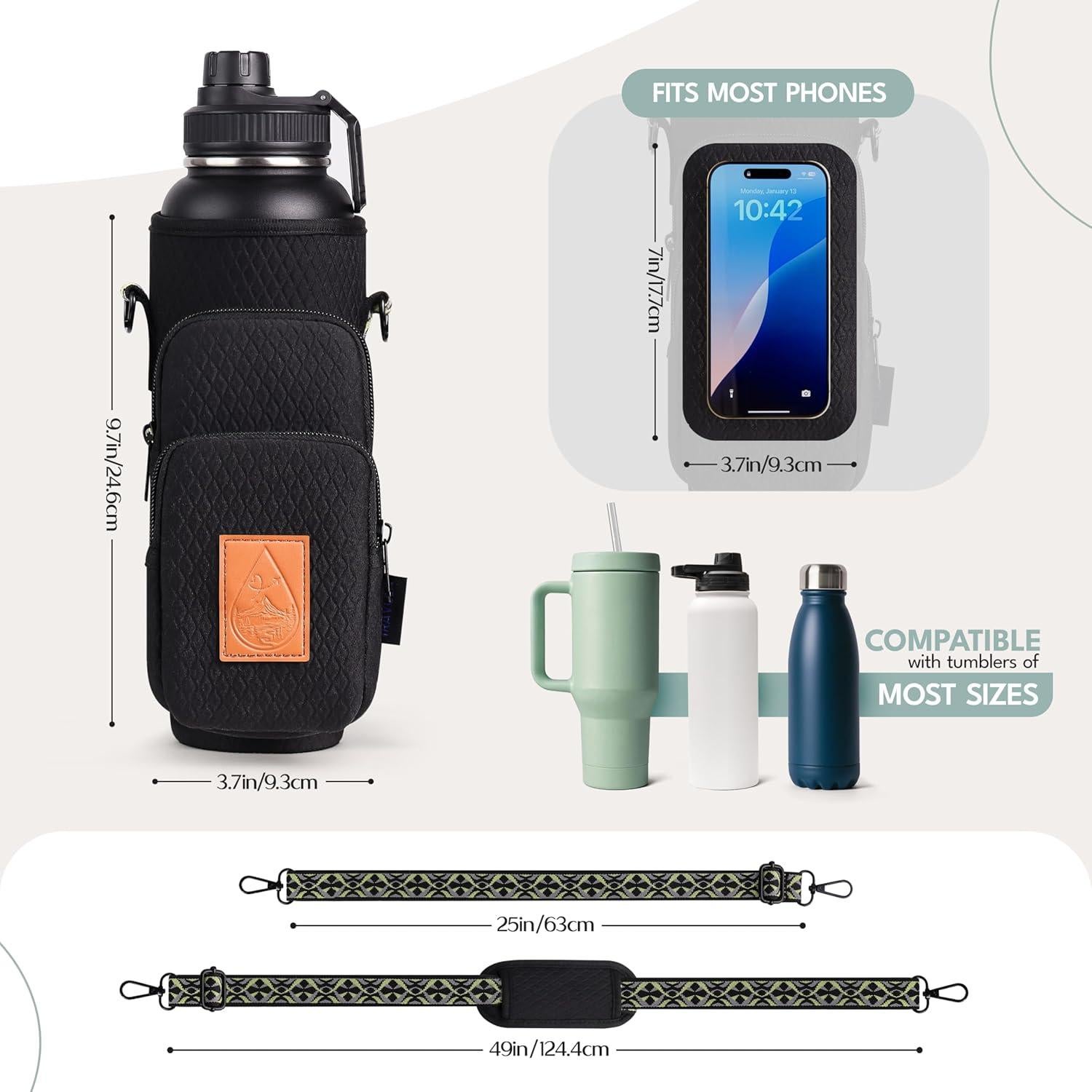 Bolsa Cruzada para Botella de Agua Travola - 40 oz, RFID, Negro