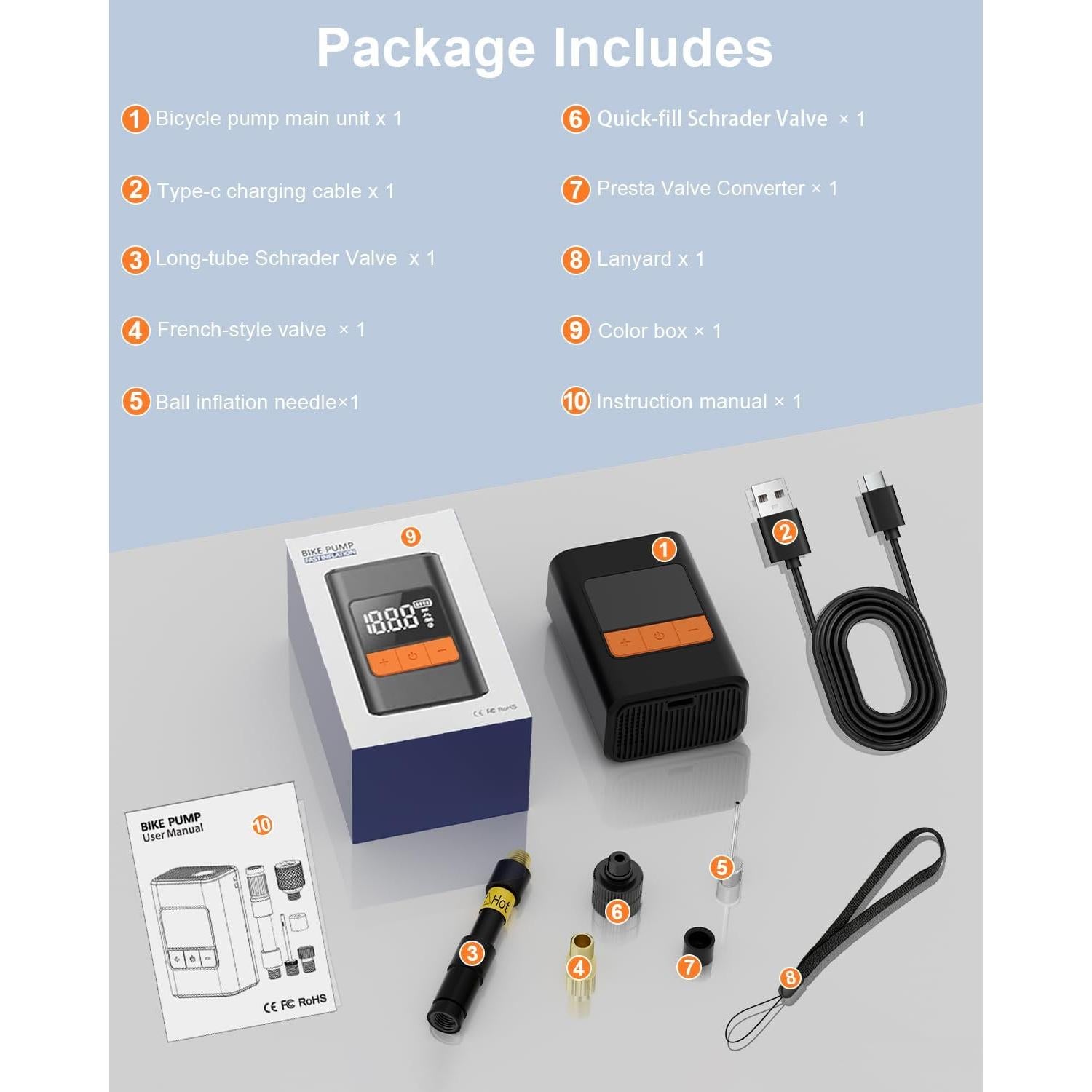 Bomba de Bicicleta Eléctrica UAGUBSH 150 PSI Portátil