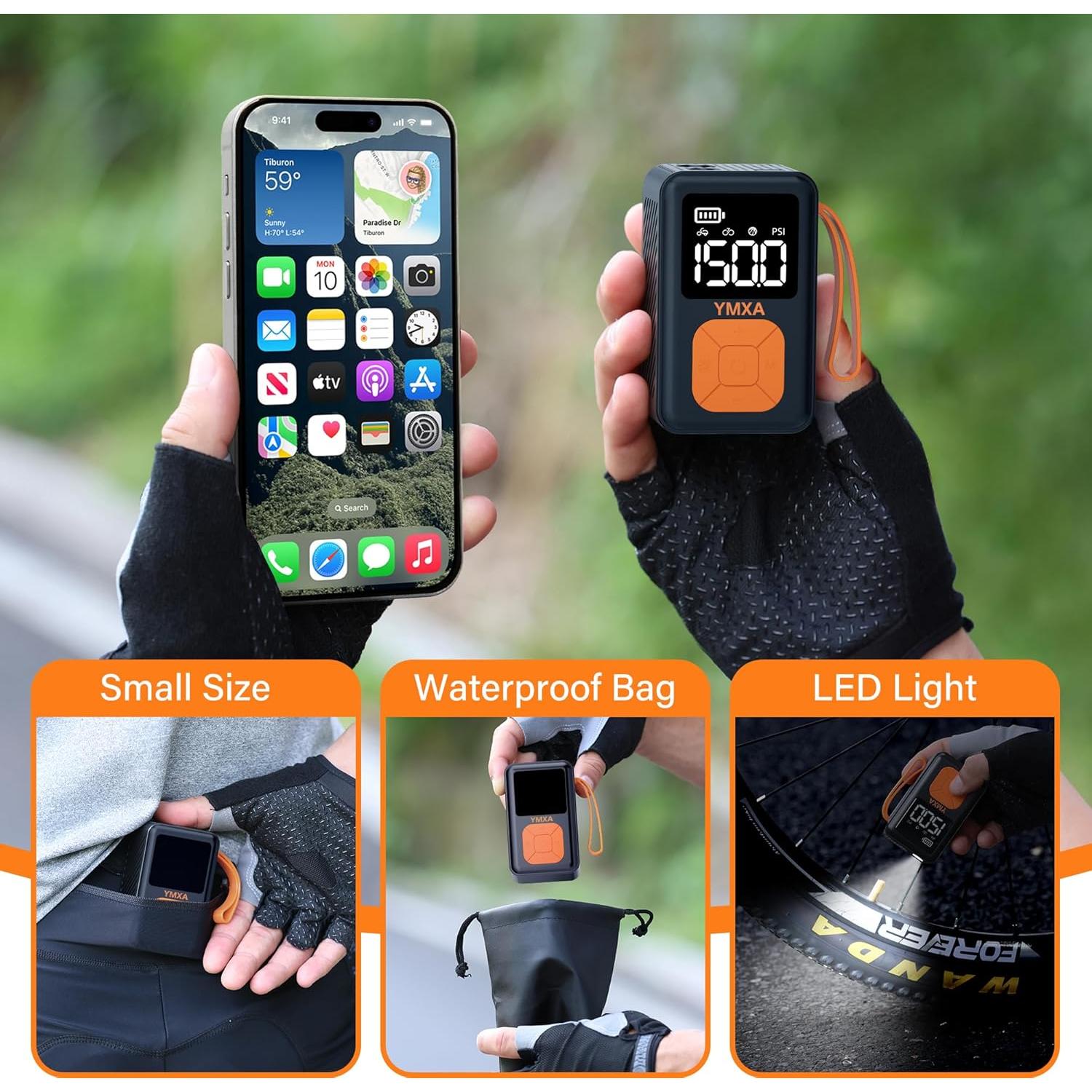 Bomba de Bicicleta Mini YMXA Q31 150 PSI Automática con Medidor