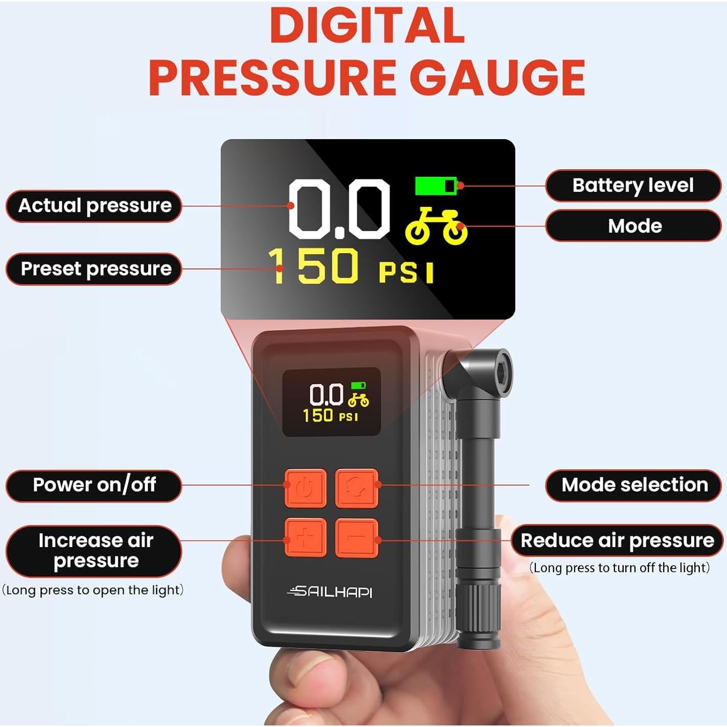 Bomba de Neumáticos Eléctrica SAILHAPI WK-BL01 150PSI