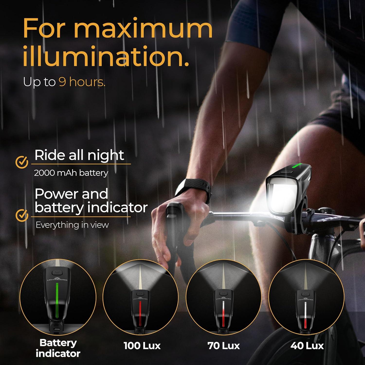Luces para Bicicleta LICHTMEISTER 100 Lux Recargables USB-C