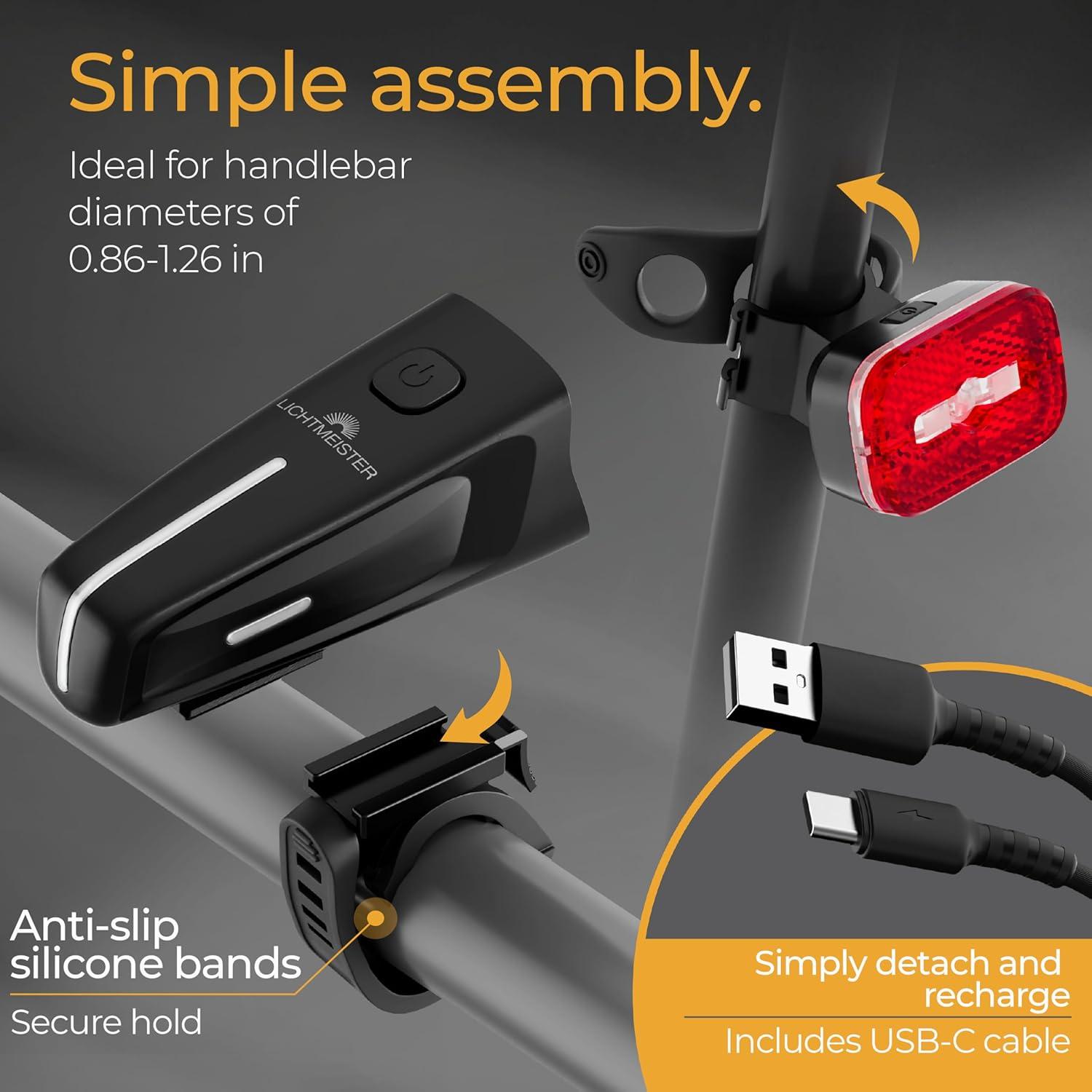 Luces para Bicicleta LICHTMEISTER 100 Lux Recargables USB-C