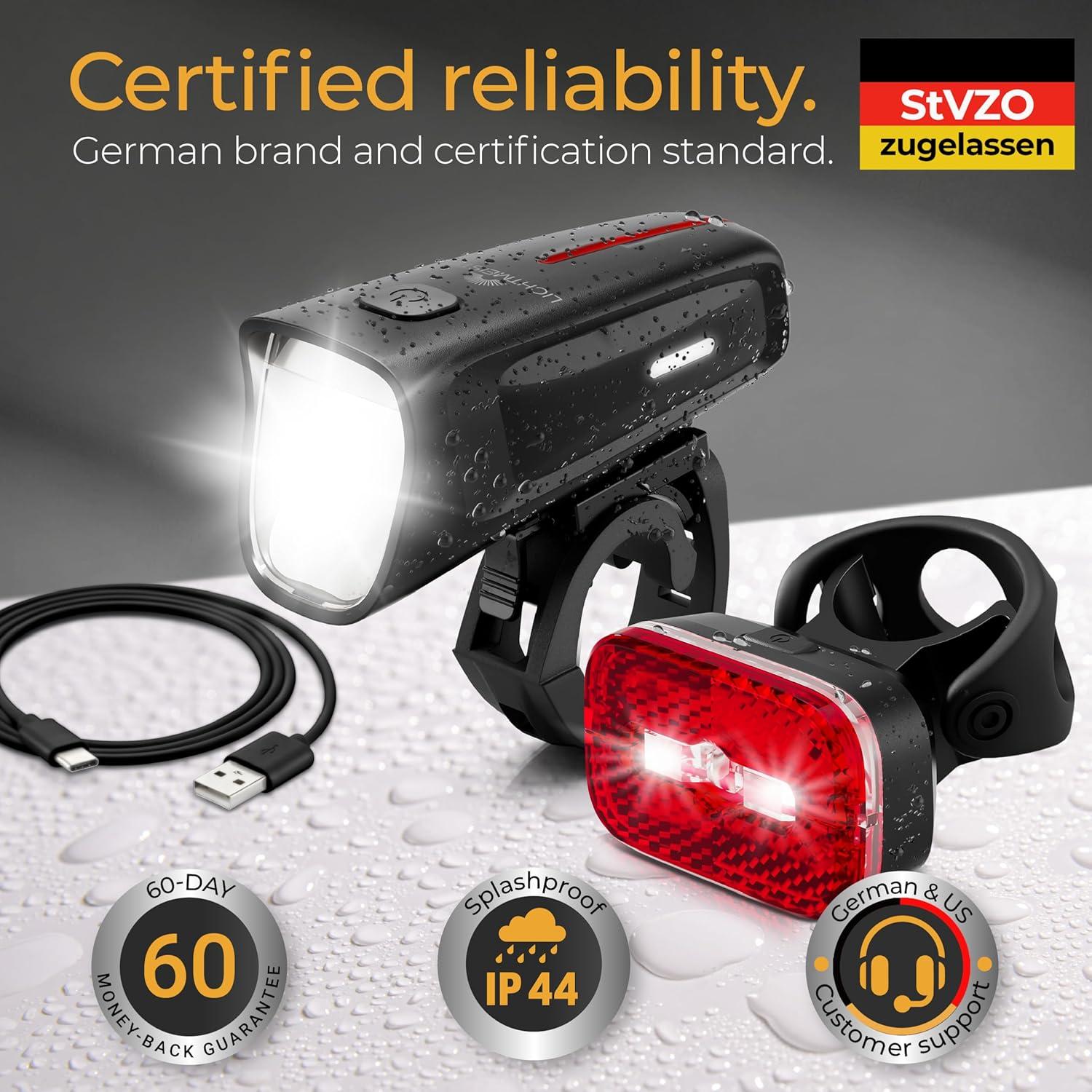 Luces para Bicicleta LICHTMEISTER 100 Lux Recargables USB-C