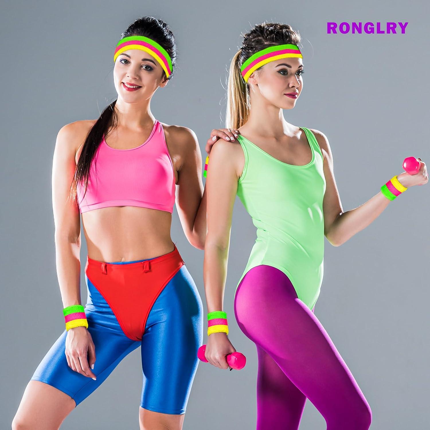 Conjunto de Muñequera y Diadema Neón Ronglry 80s Unisex