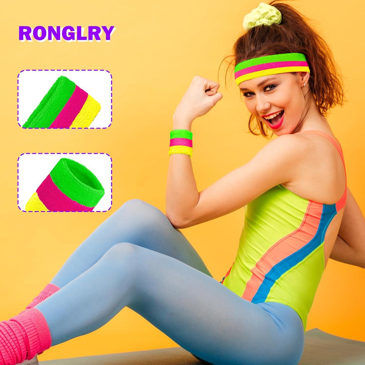 Conjunto de Muñequera y Diadema Neón Ronglry 80s Unisex