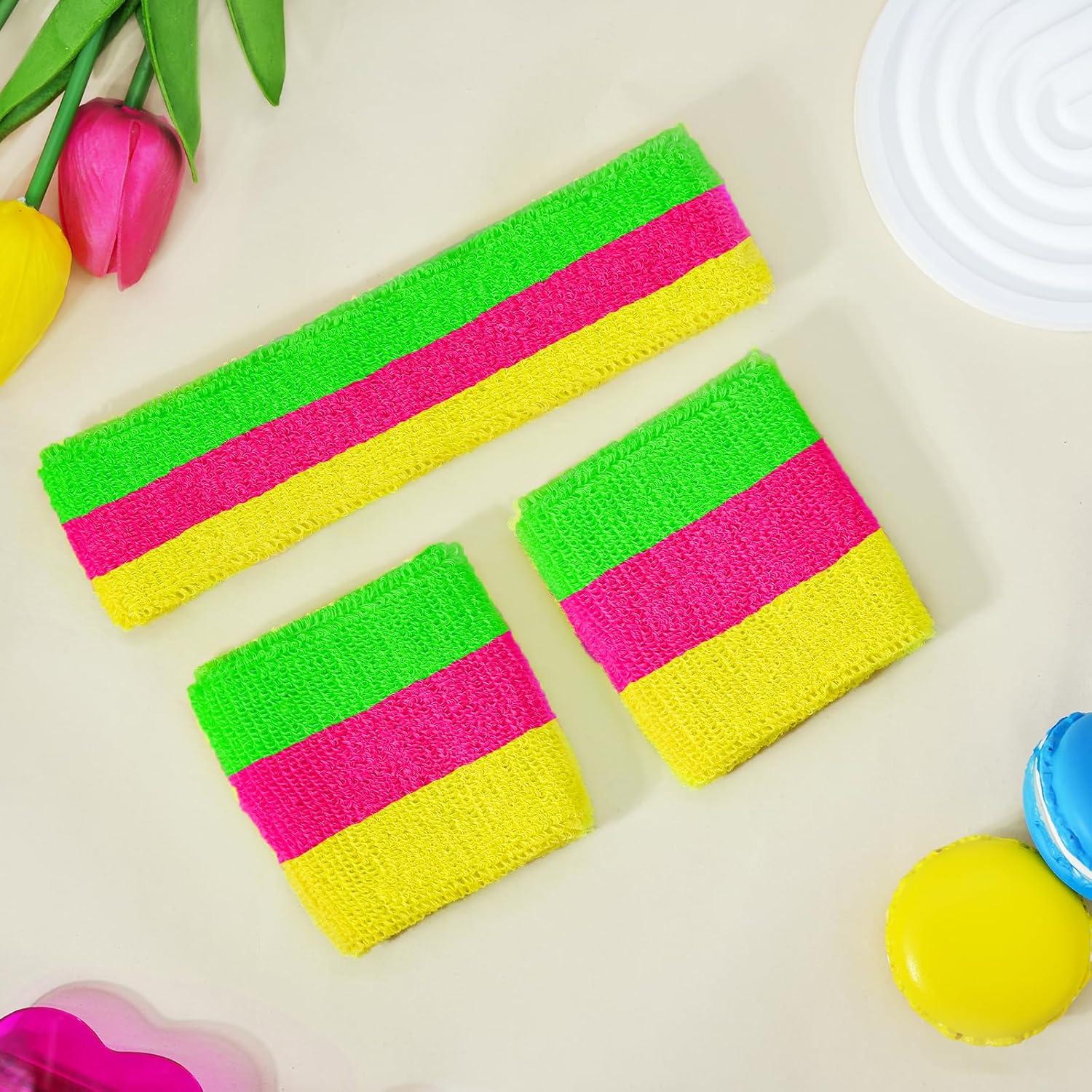 Conjunto de Muñequera y Diadema Neón Ronglry 80s Unisex