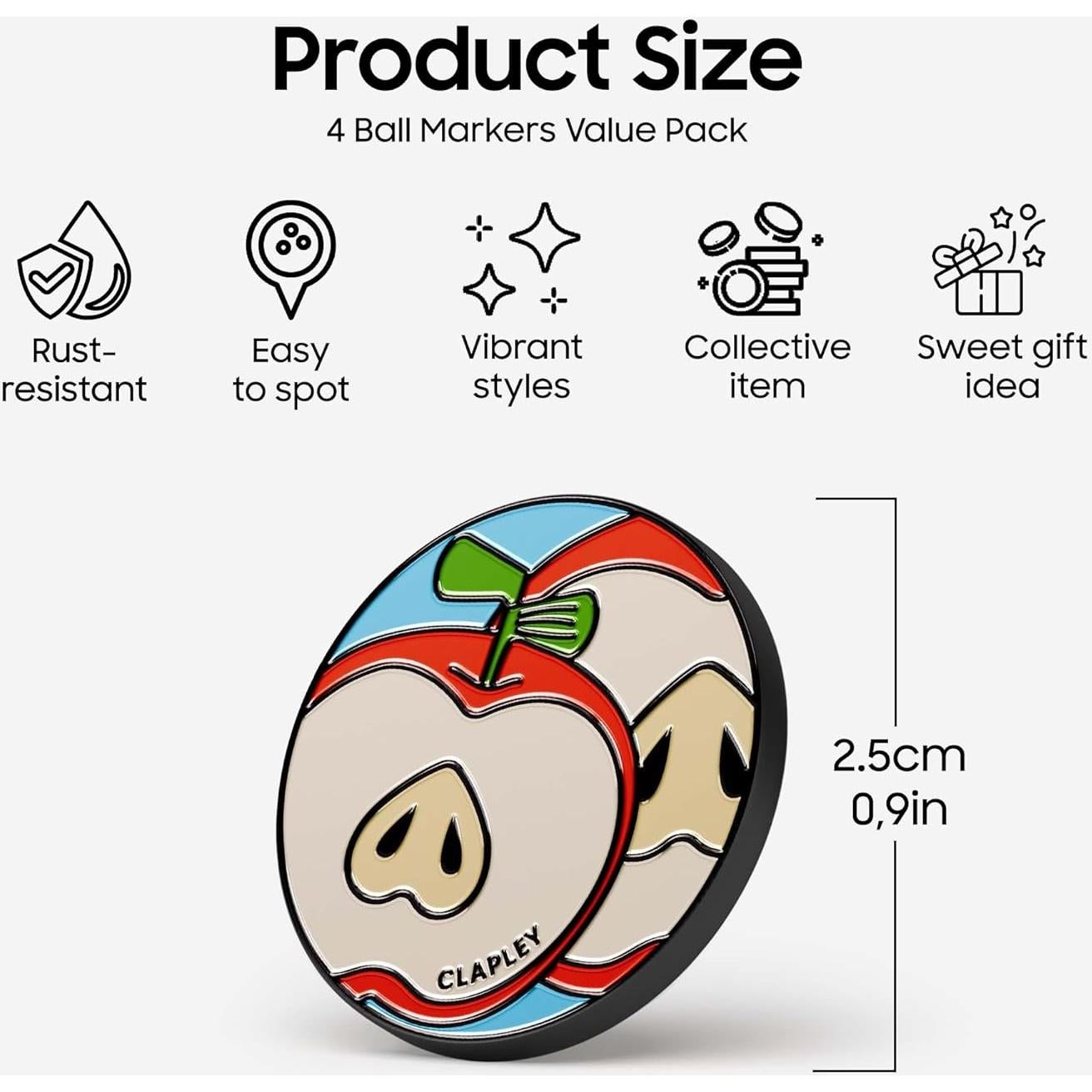 Marcadores de Pelota CLAPLEY Golf Acero Inoxidable 4 Piezas