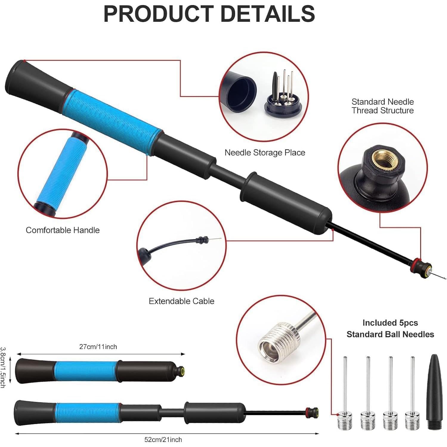 Bomba de Pelotas Manual Fenxyo con 5 Agujas y Almacenamiento