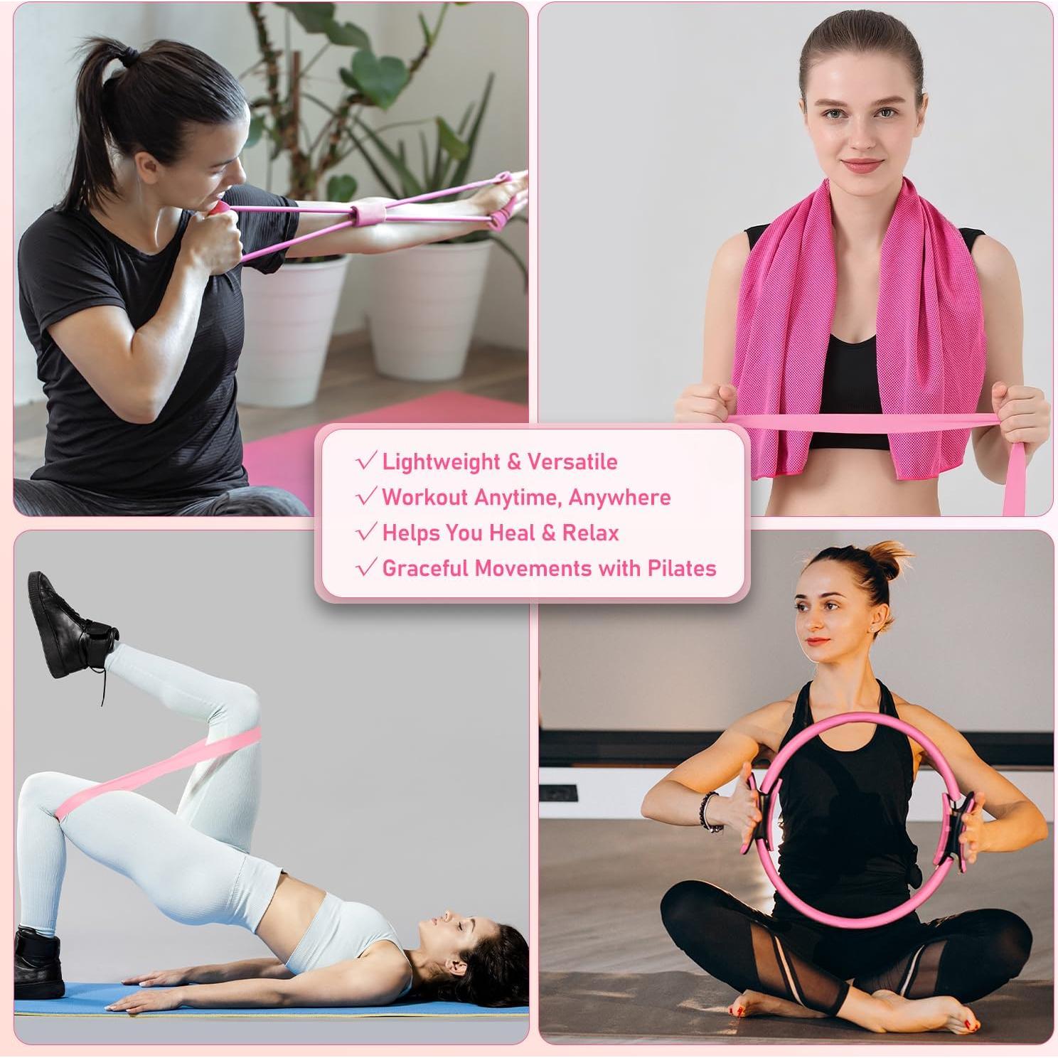 Kit de Pilates Jollcma Rosa 01 con Anillo, Pelota y Bandas