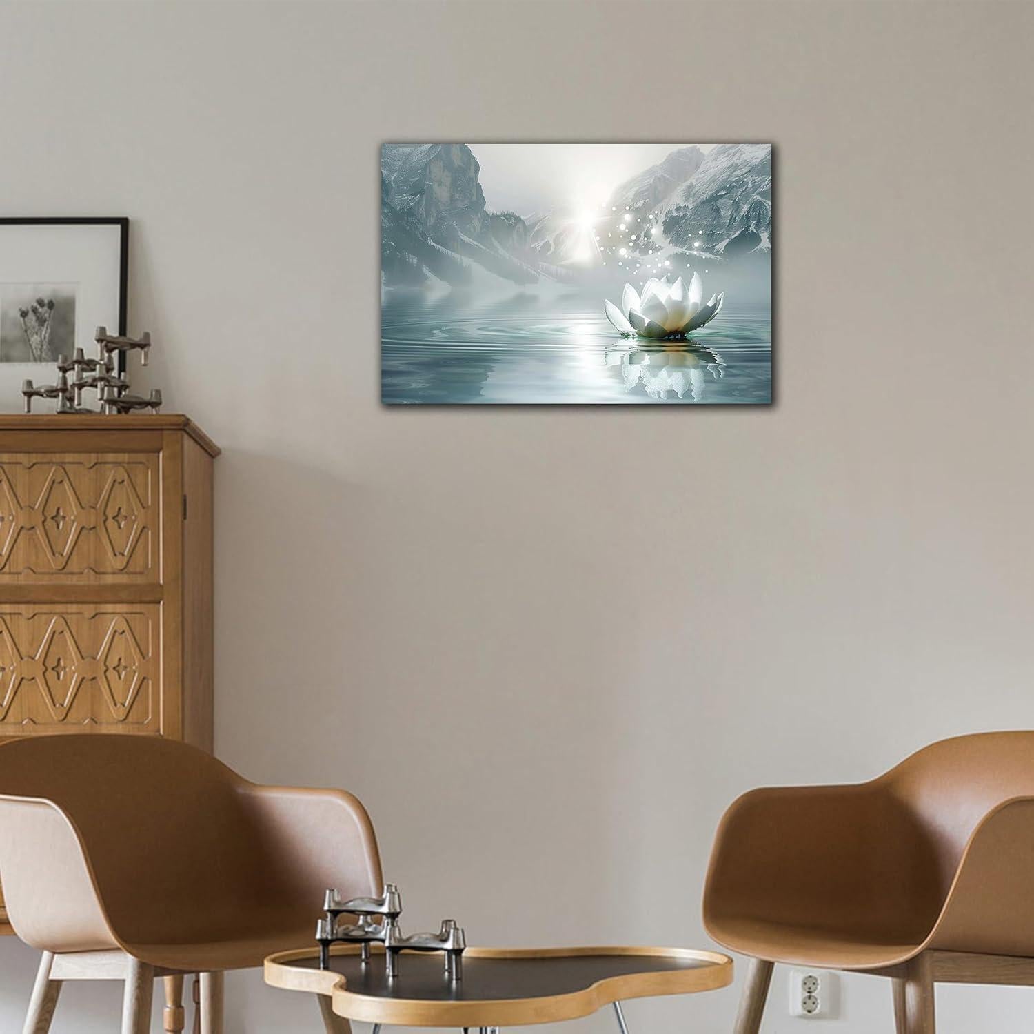 Arte de Pared Flor de Loto Zen Lienzo 45x60 cm Enmarcado