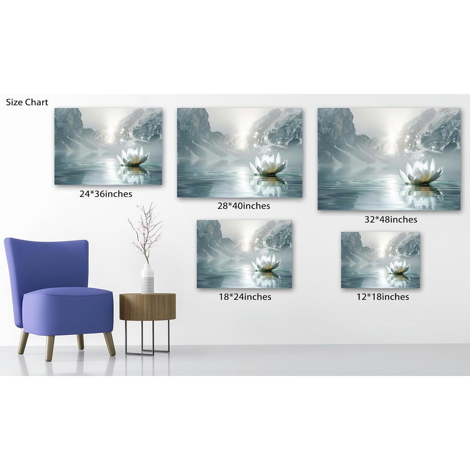 Arte de Pared Flor de Loto Zen Lienzo 45x60 cm Enmarcado