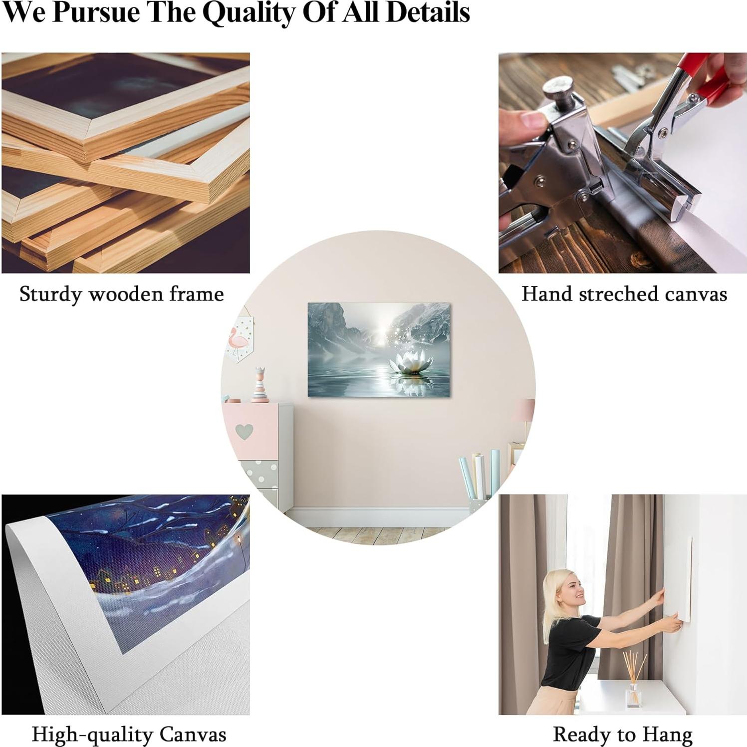 Arte de Pared Flor de Loto Zen Lienzo 45x60 cm Enmarcado