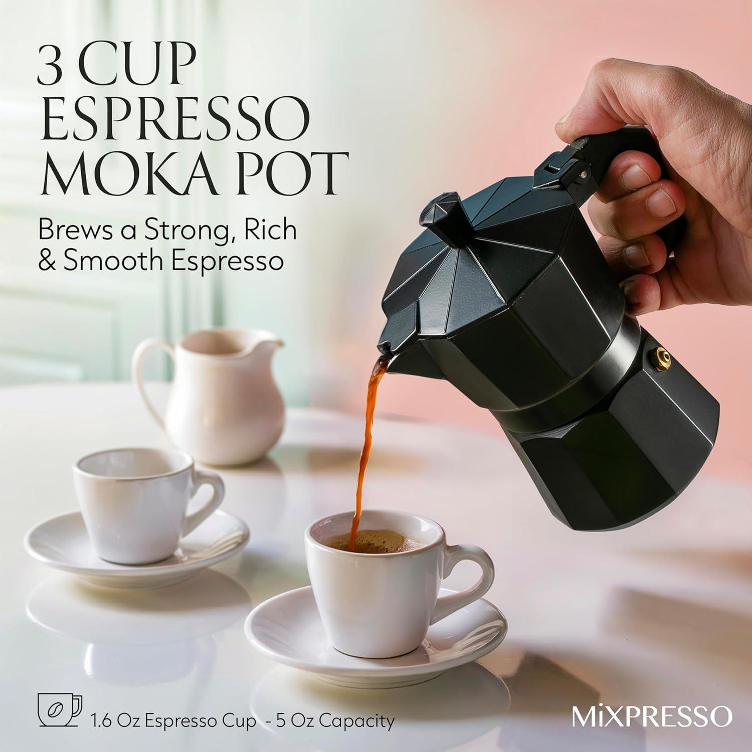 Cafetera Moka Mixpresso Negra 3 Tazas Espresso Manual
