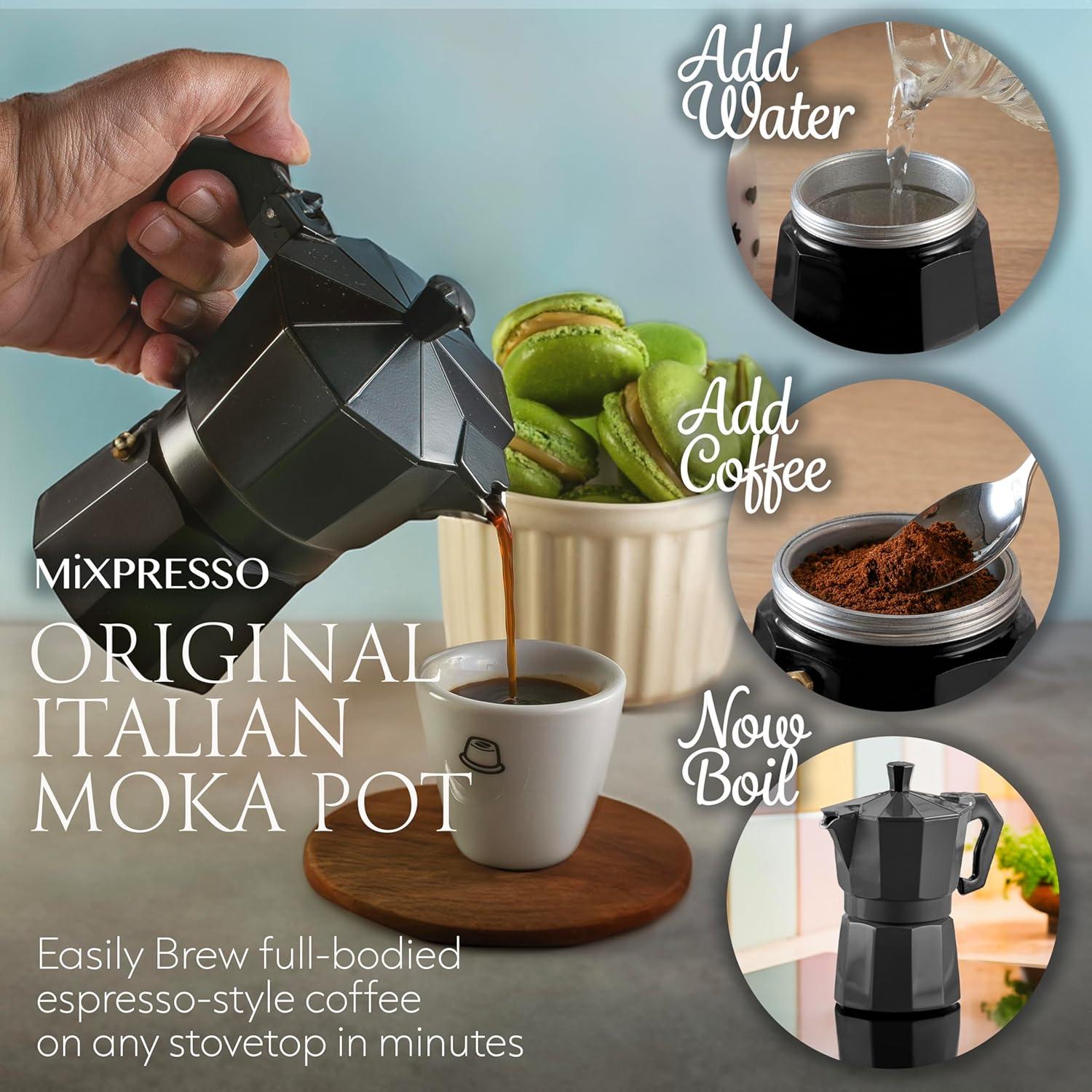Cafetera Moka Mixpresso Negra 3 Tazas Espresso Manual