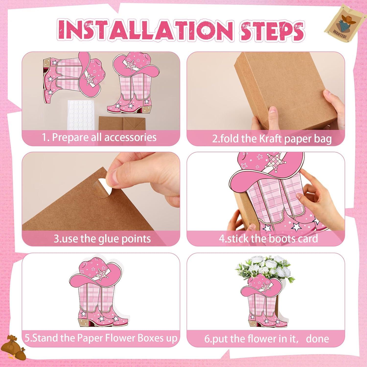 Domensi 8 Cajas Decorativas Vaqueras Rosa y Cuadros