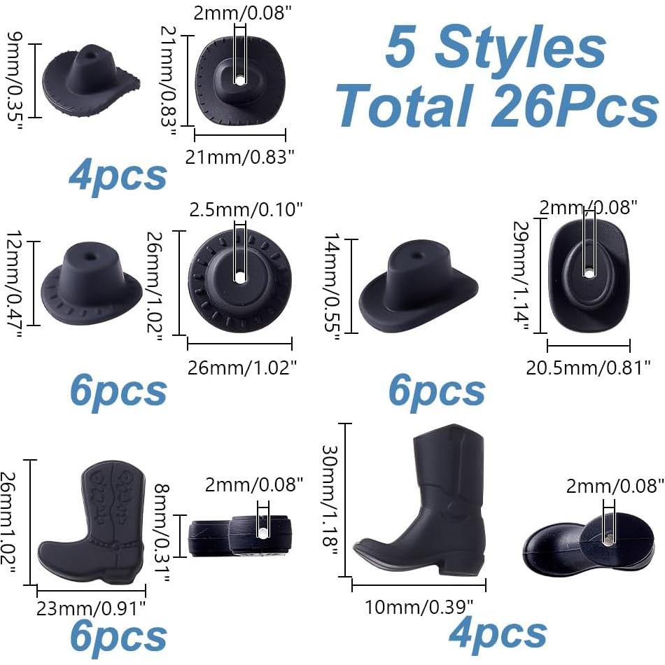 Perlas de Silicona arricraft 26 Pcs Botas y Sombreros Negros