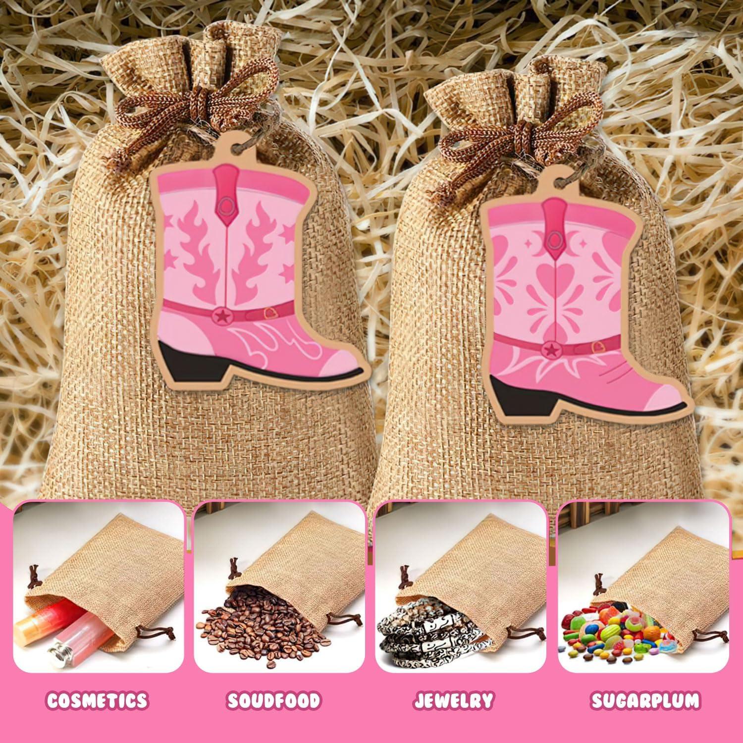 48 Bolsas de Yute con Etiquetas Bota SUNDIDIY 10x14cm