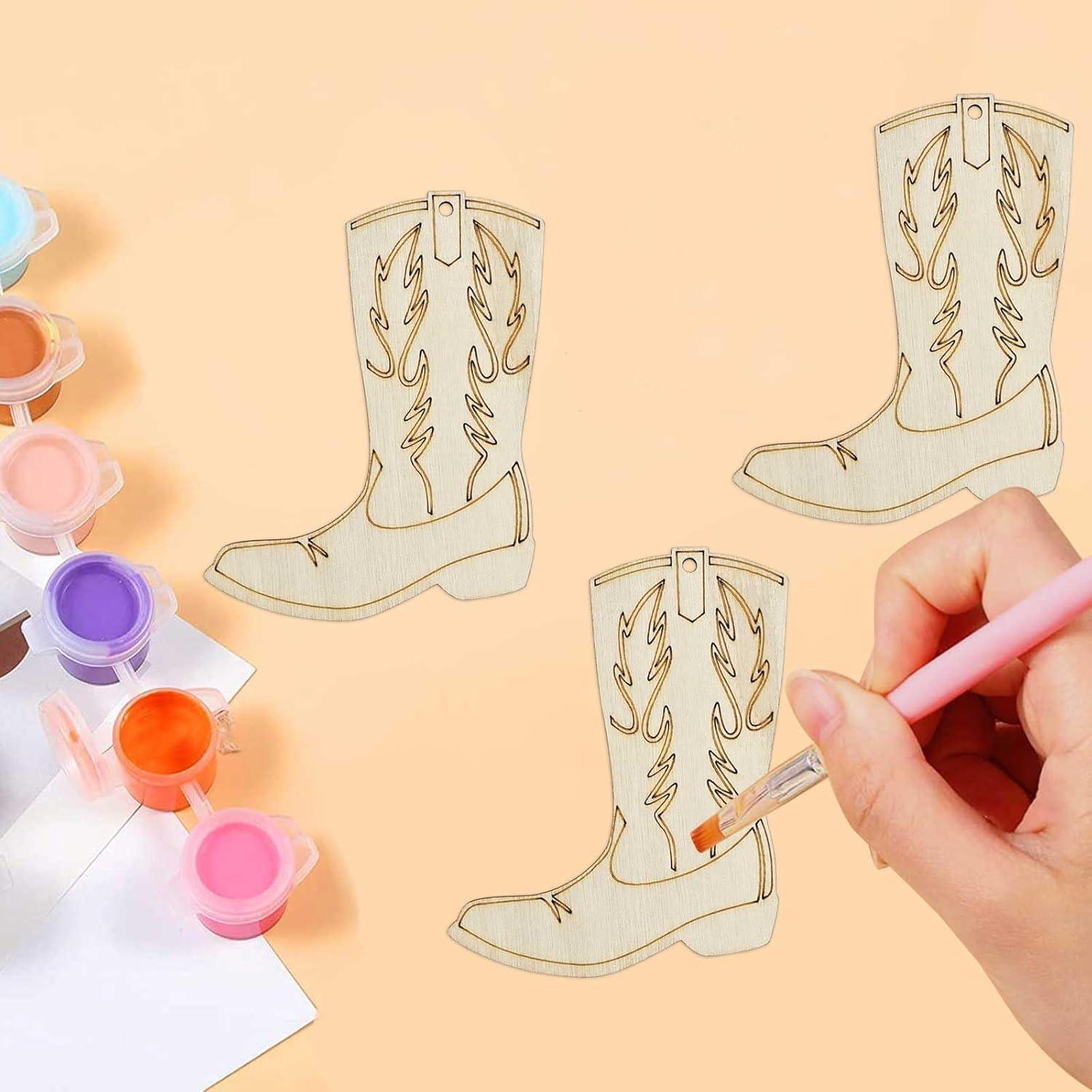 20 Piezas Botas de Vaquero de Madera para Manualidades DIY 10x8 cm