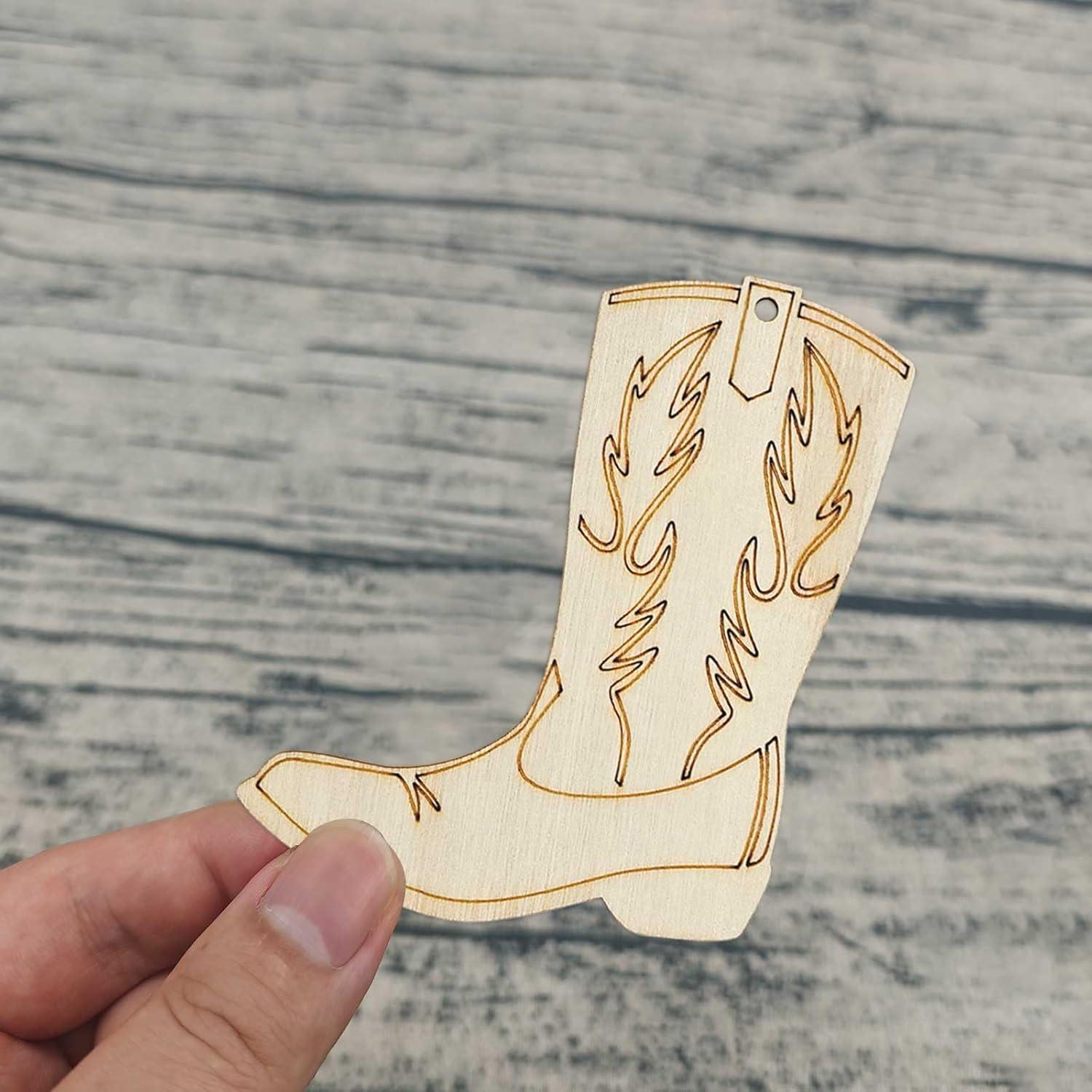 20 Piezas Botas de Vaquero de Madera para Manualidades DIY 10x8 cm