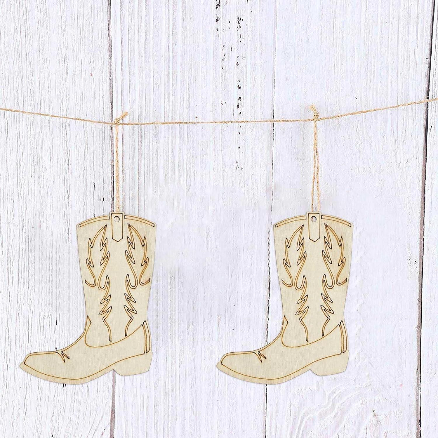 20 Piezas Botas de Vaquero de Madera para Manualidades DIY 10x8 cm