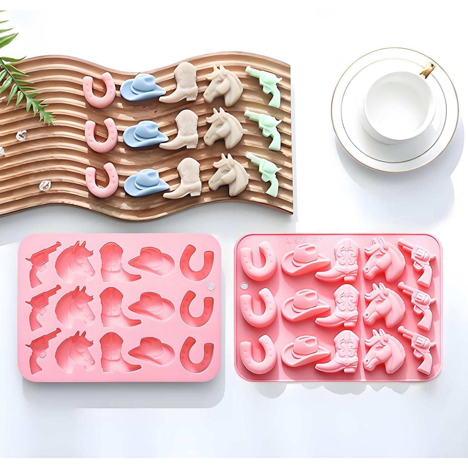 Molde de Hielo Cowboy Fchil QY207, Set de 2 Silicona Rosa