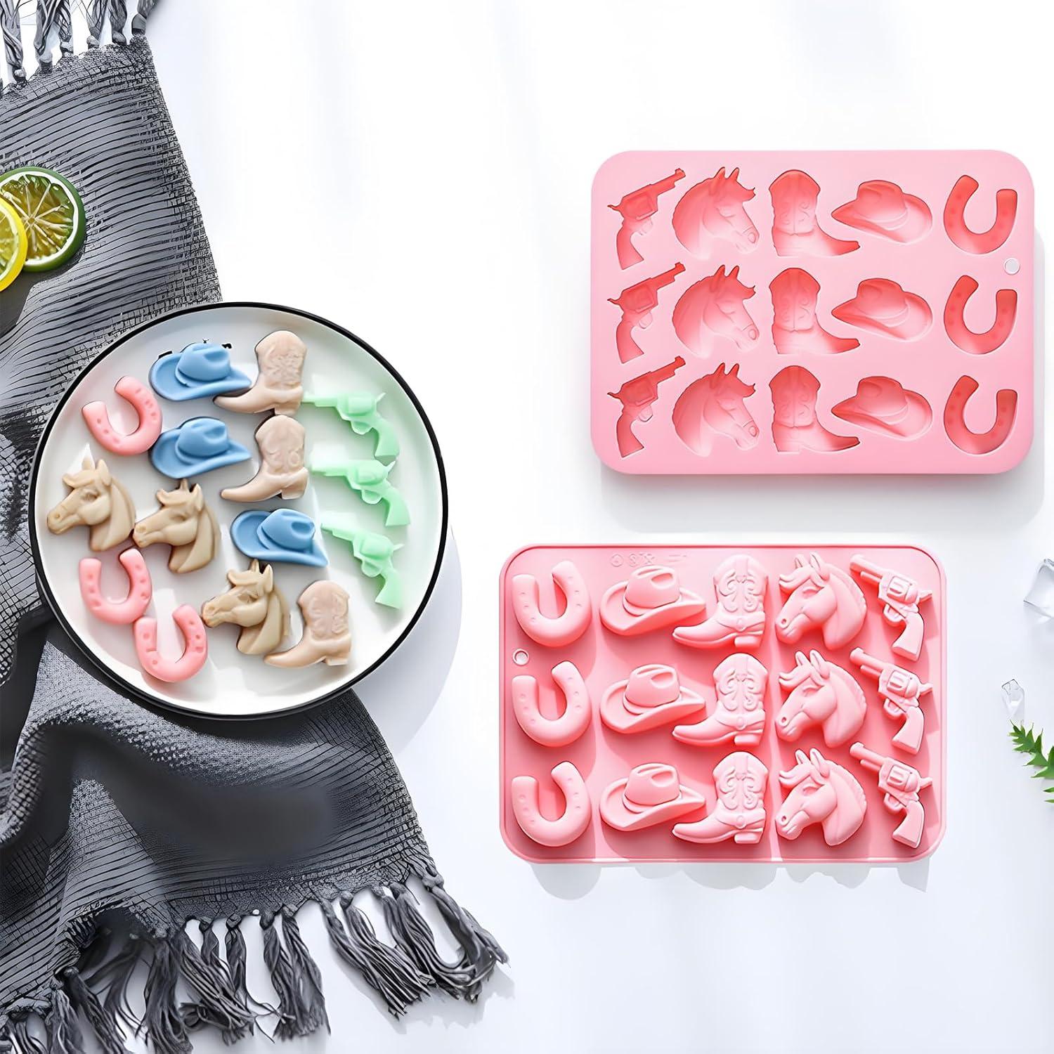 Molde de Hielo Cowboy Fchil QY207, Set de 2 Silicona Rosa