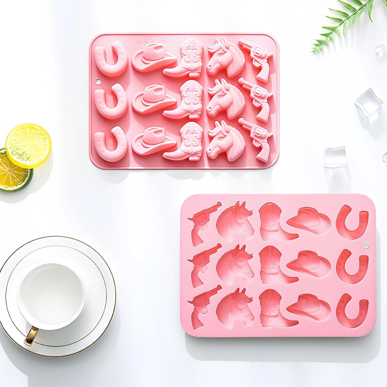 Molde de Hielo Cowboy Fchil QY207, Set de 2 Silicona Rosa