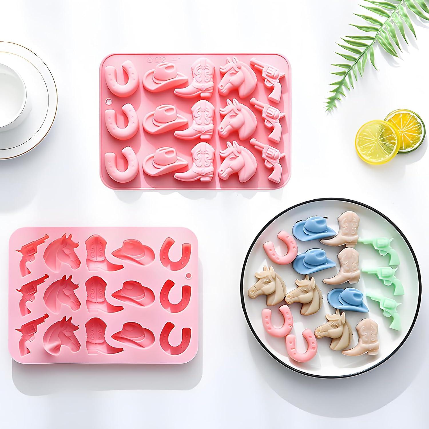 Molde de Hielo Cowboy Fchil QY207, Set de 2 Silicona Rosa