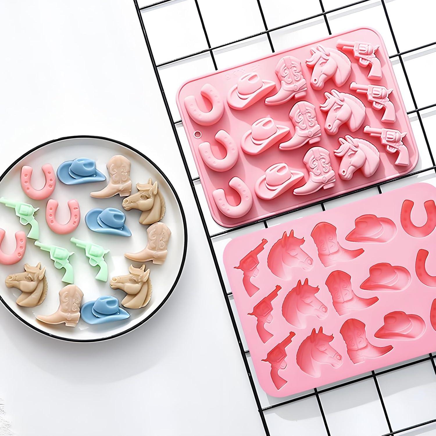 Molde de Hielo Cowboy Fchil QY207, Set de 2 Silicona Rosa