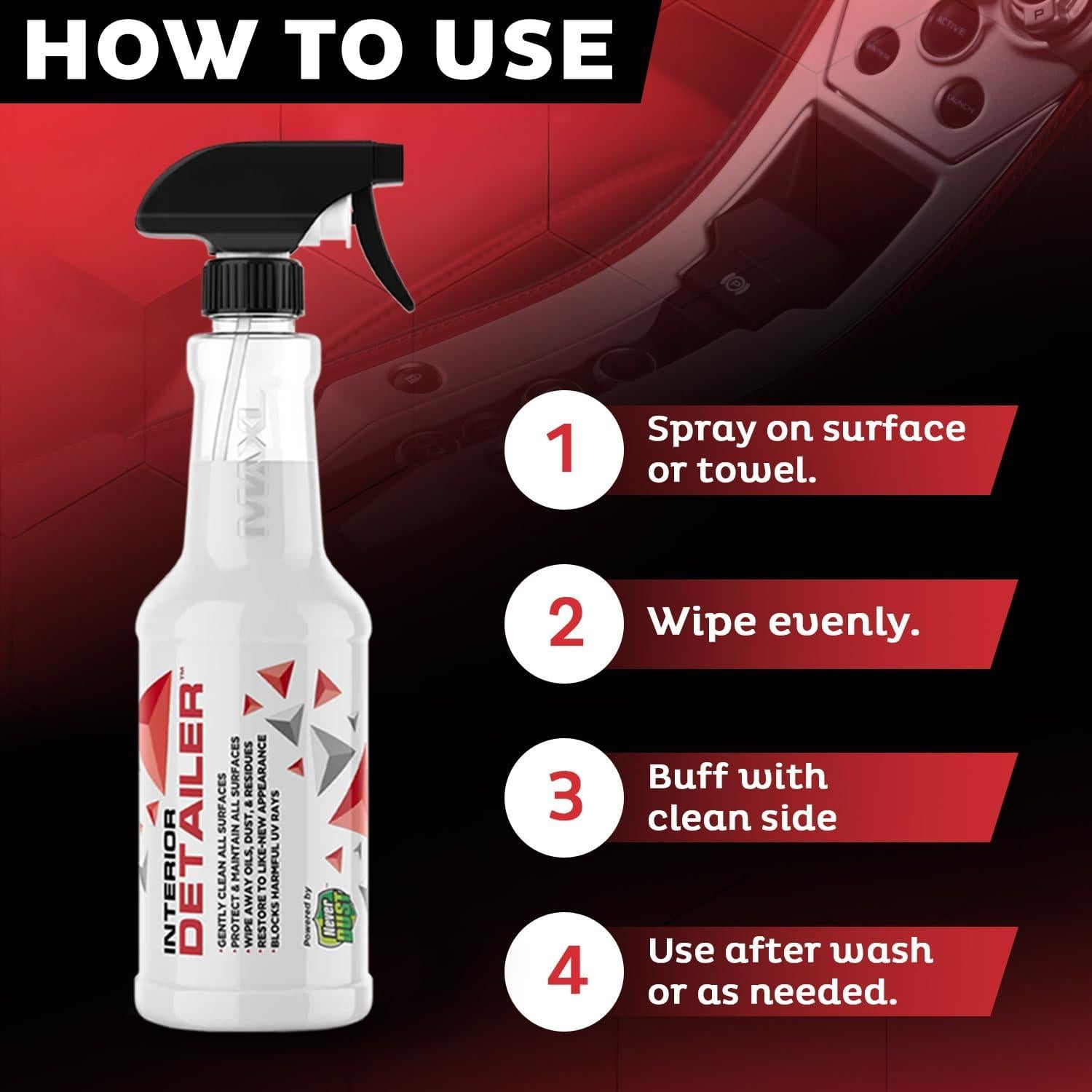 Limpiador Interior de Coche MAXL 20oz - Fórmula NeverDust, Multiusos