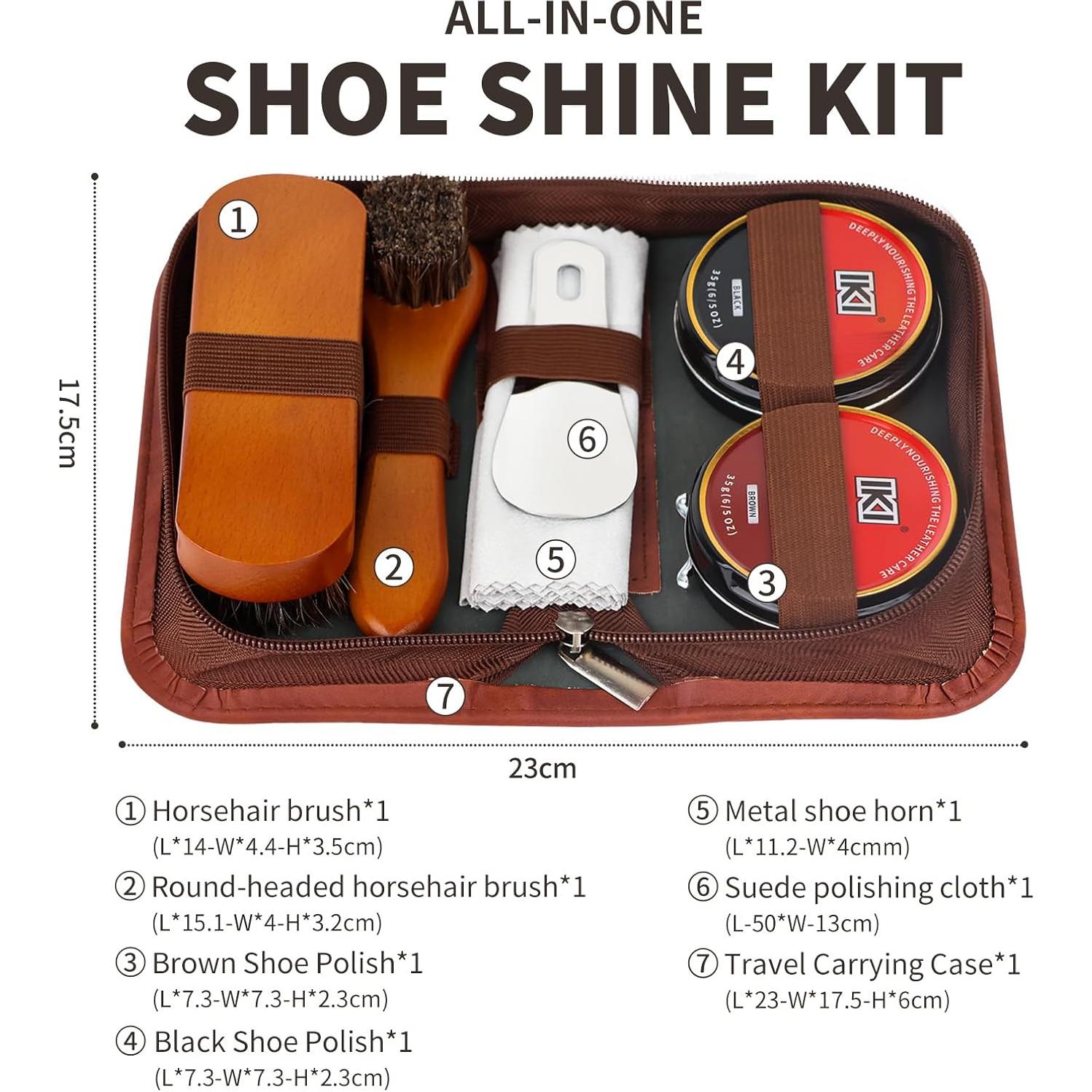 Kit de Cuidado de Zapatos IKI - 7 Piezas para Cuero Negro y Marrón