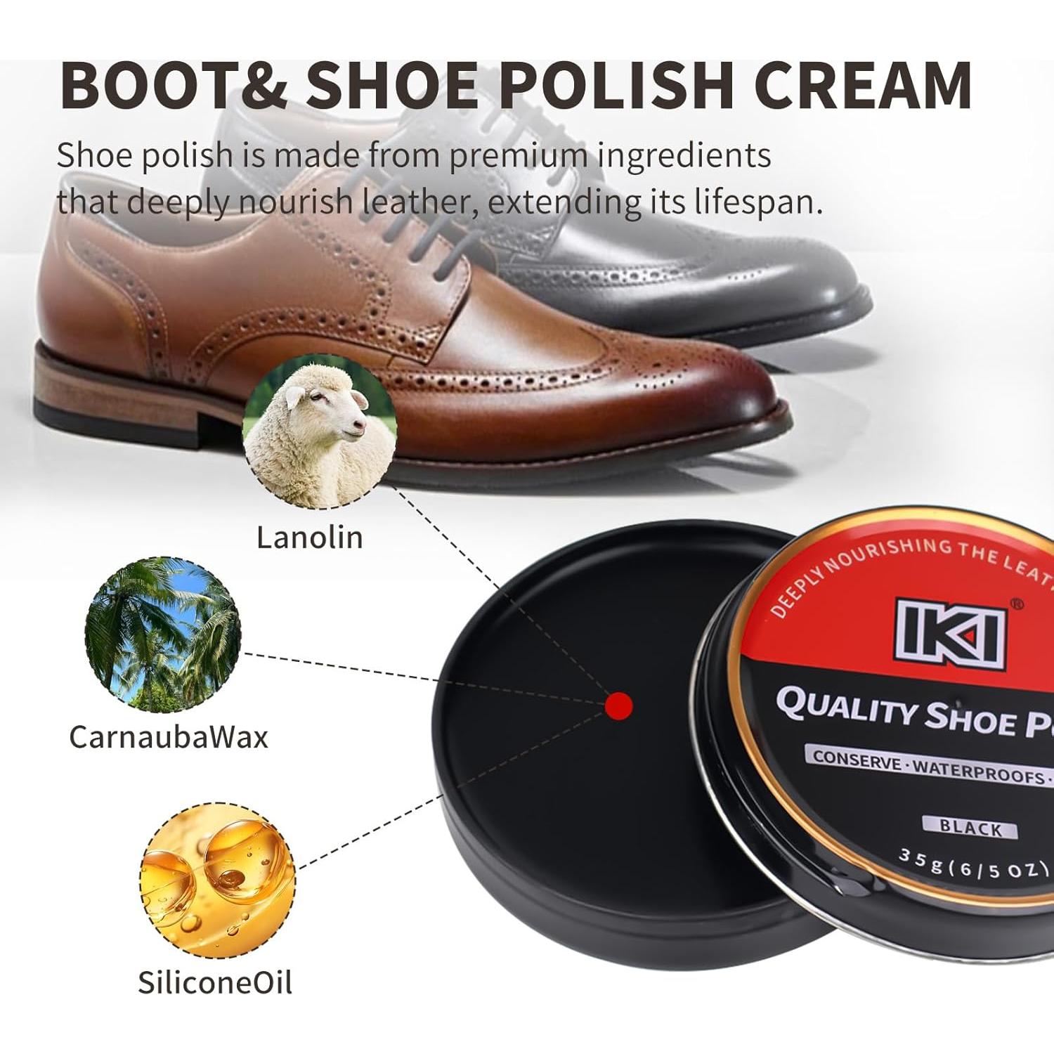 Kit de Cuidado de Zapatos IKI - 7 Piezas para Cuero Negro y Marrón