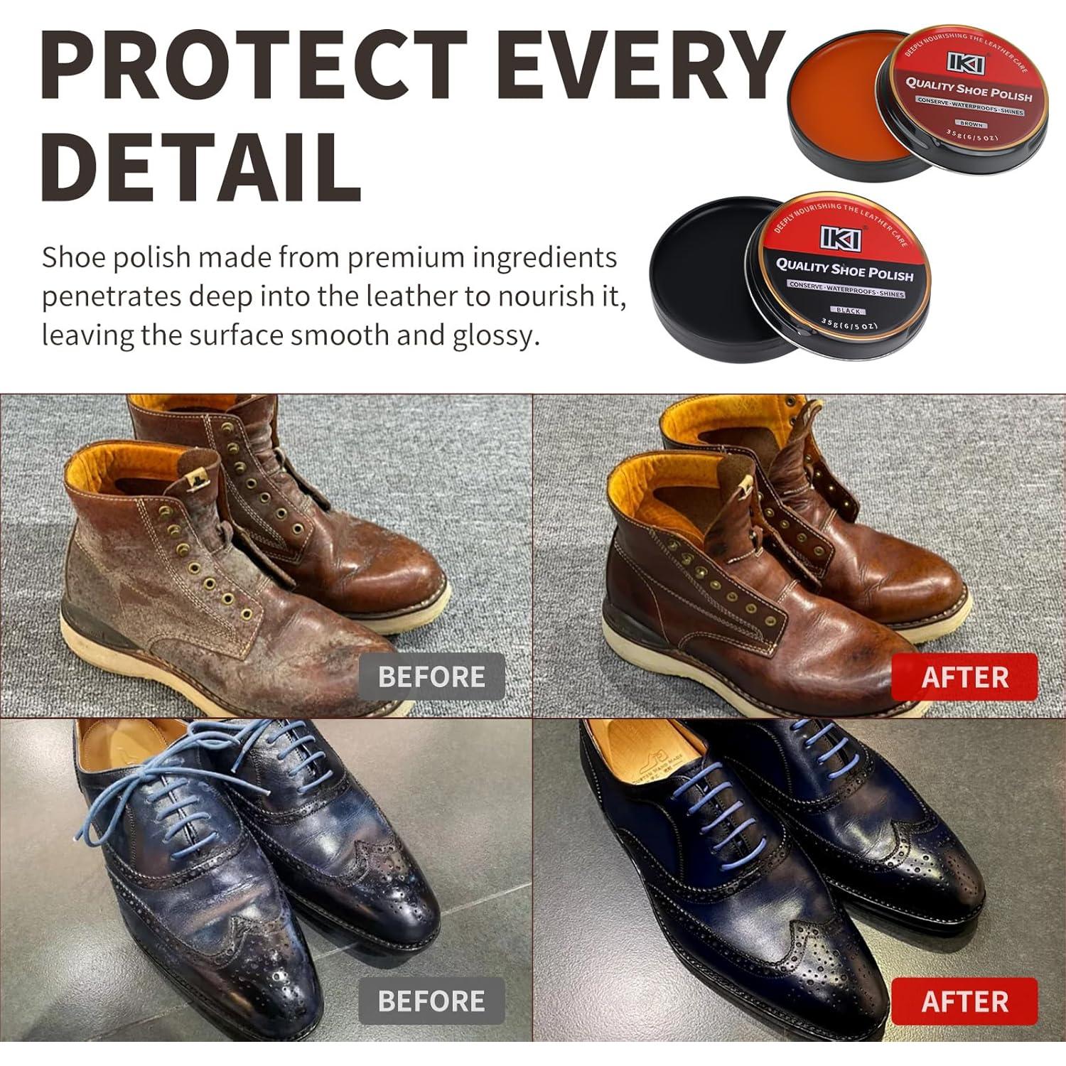 Kit de Cuidado de Zapatos IKI - 7 Piezas para Cuero Negro y Marrón