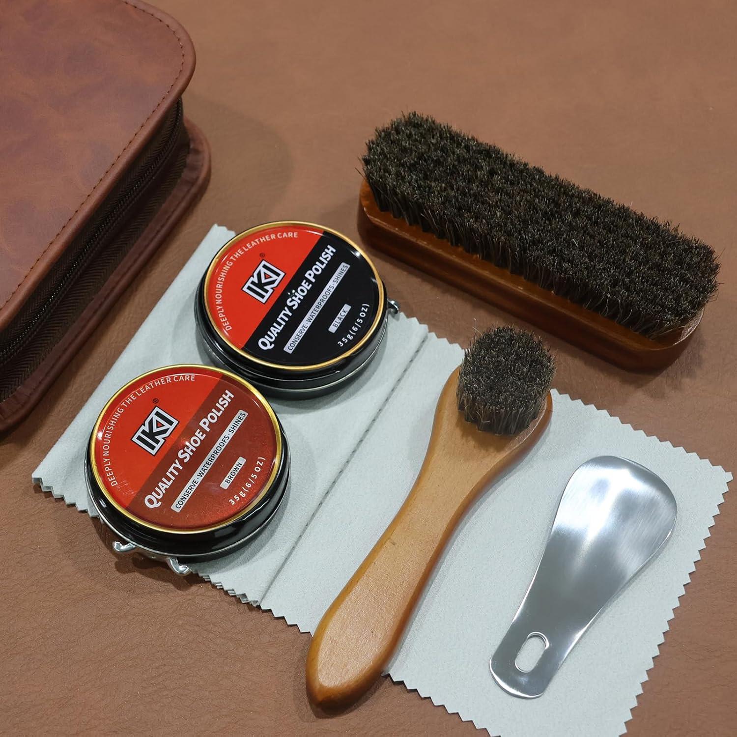 Kit de Cuidado de Zapatos IKI - 7 Piezas para Cuero Negro y Marrón