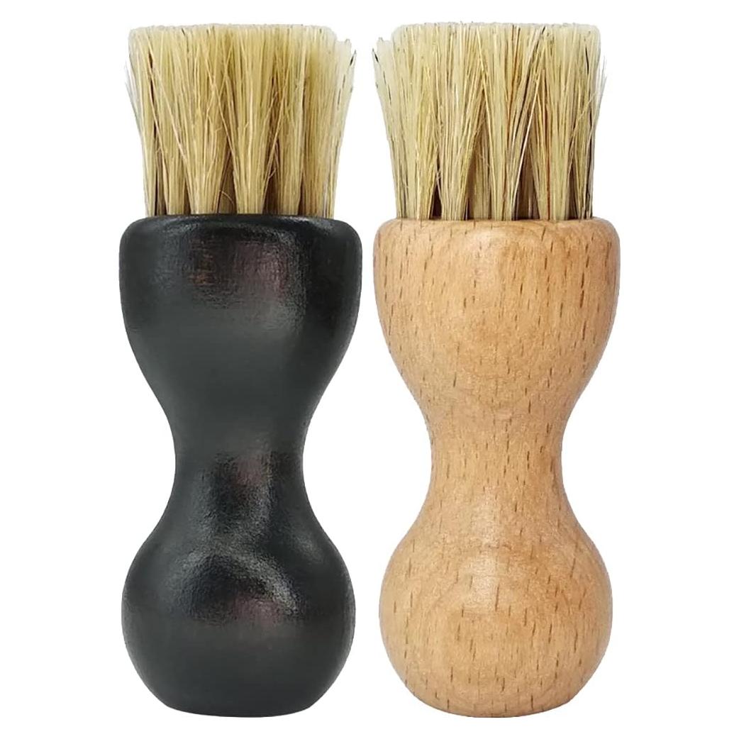 GSHLLO 2 Pcs Shoe Shine Brushes Boot Buffing Brushes Suede Cleaning Care Brushes Shoe Polish Applicator Tool with Wooden Handle