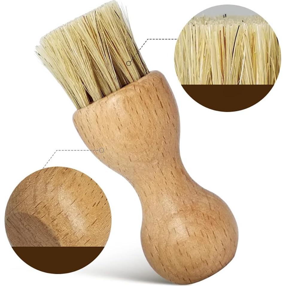 GSHLLO 2 Pcs Shoe Shine Brushes Boot Buffing Brushes Suede Cleaning Care Brushes Shoe Polish Applicator Tool with Wooden Handle