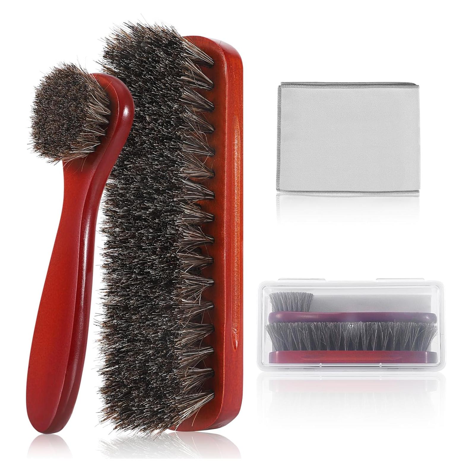 Kit de Cuidado para Zapatos CQSYWQING - 4 Piezas con Cepillo de Pelo de Caballo