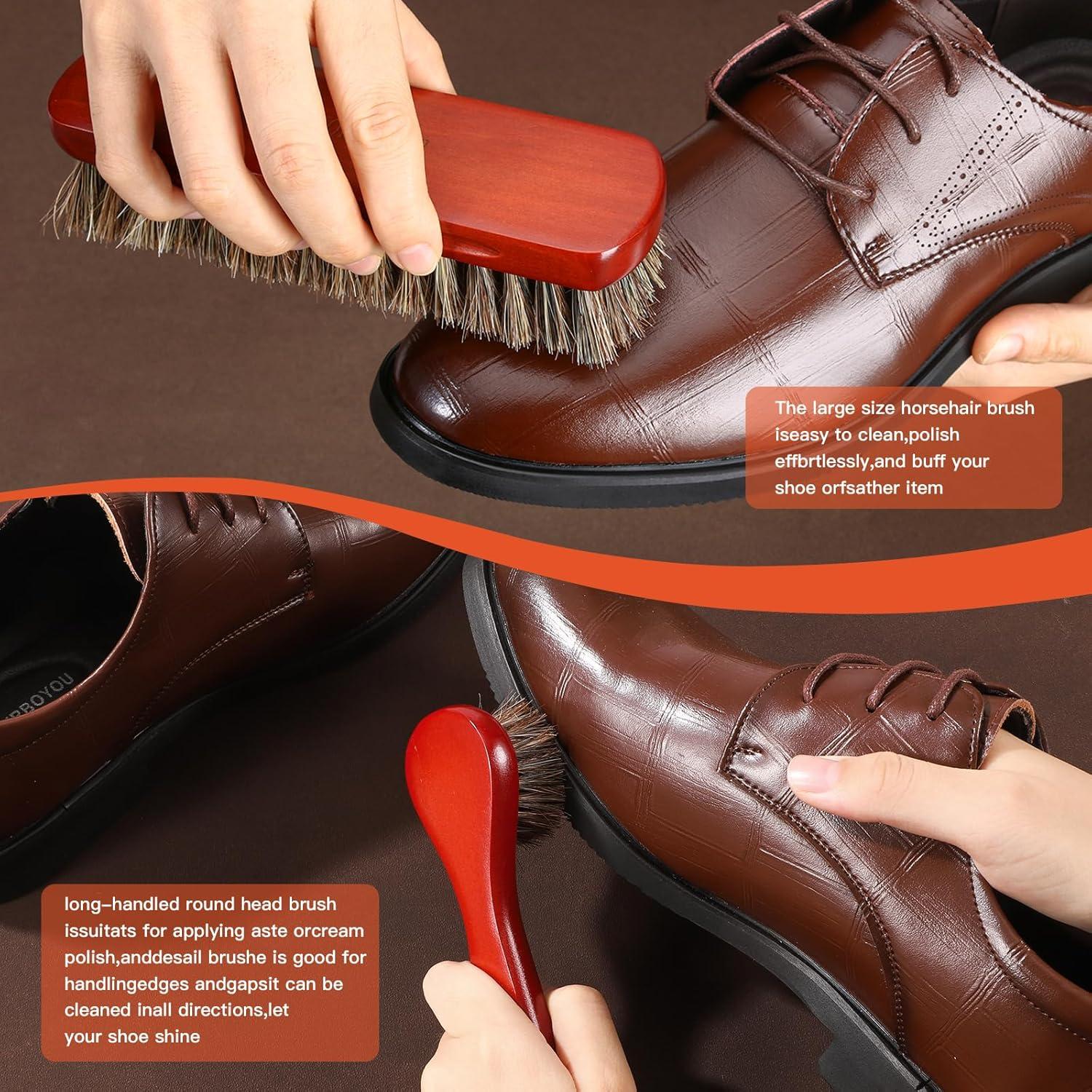 Kit de Cuidado para Zapatos CQSYWQING - 4 Piezas con Cepillo de Pelo de Caballo