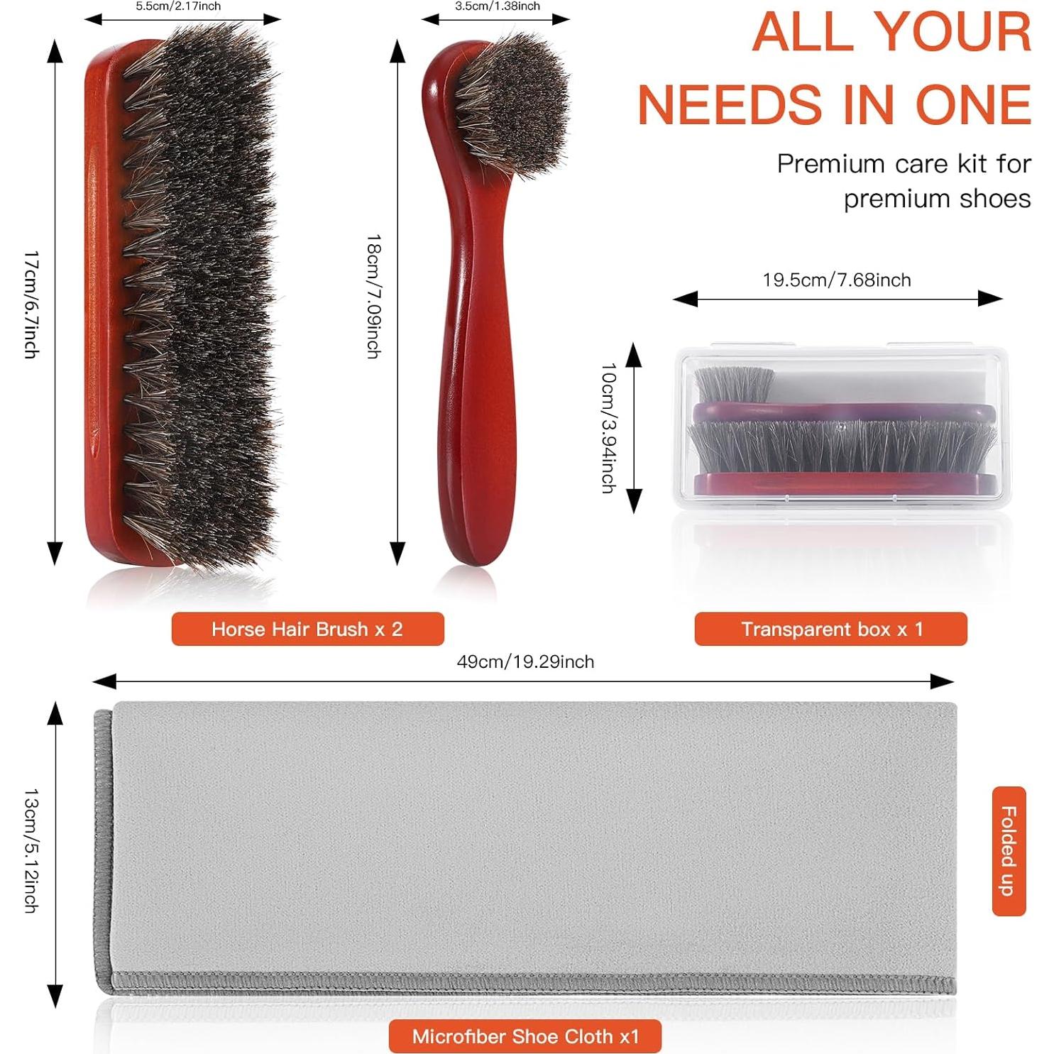 Kit de Cuidado para Zapatos CQSYWQING - 4 Piezas con Cepillo de Pelo de Caballo