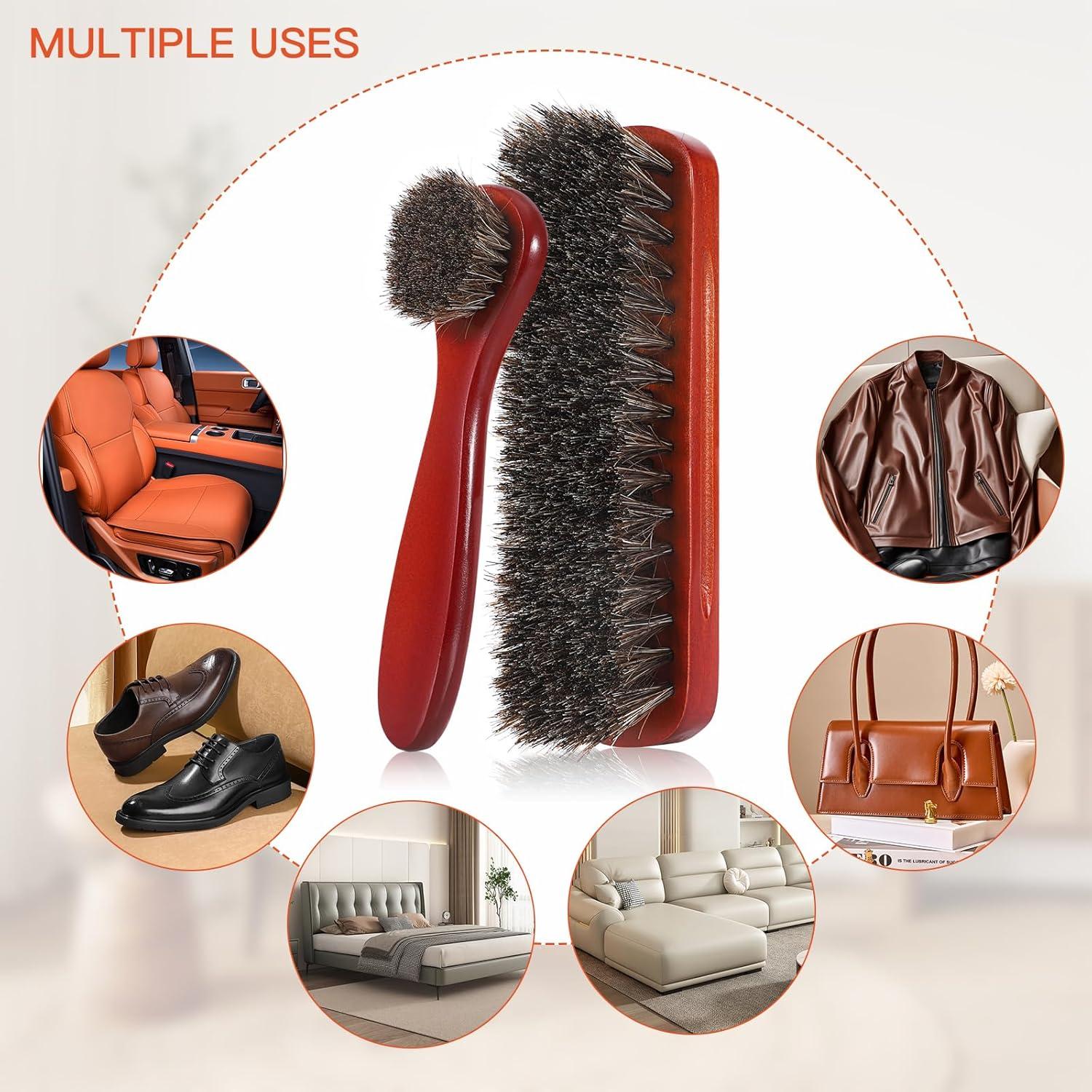 Kit de Cuidado para Zapatos CQSYWQING - 4 Piezas con Cepillo de Pelo de Caballo