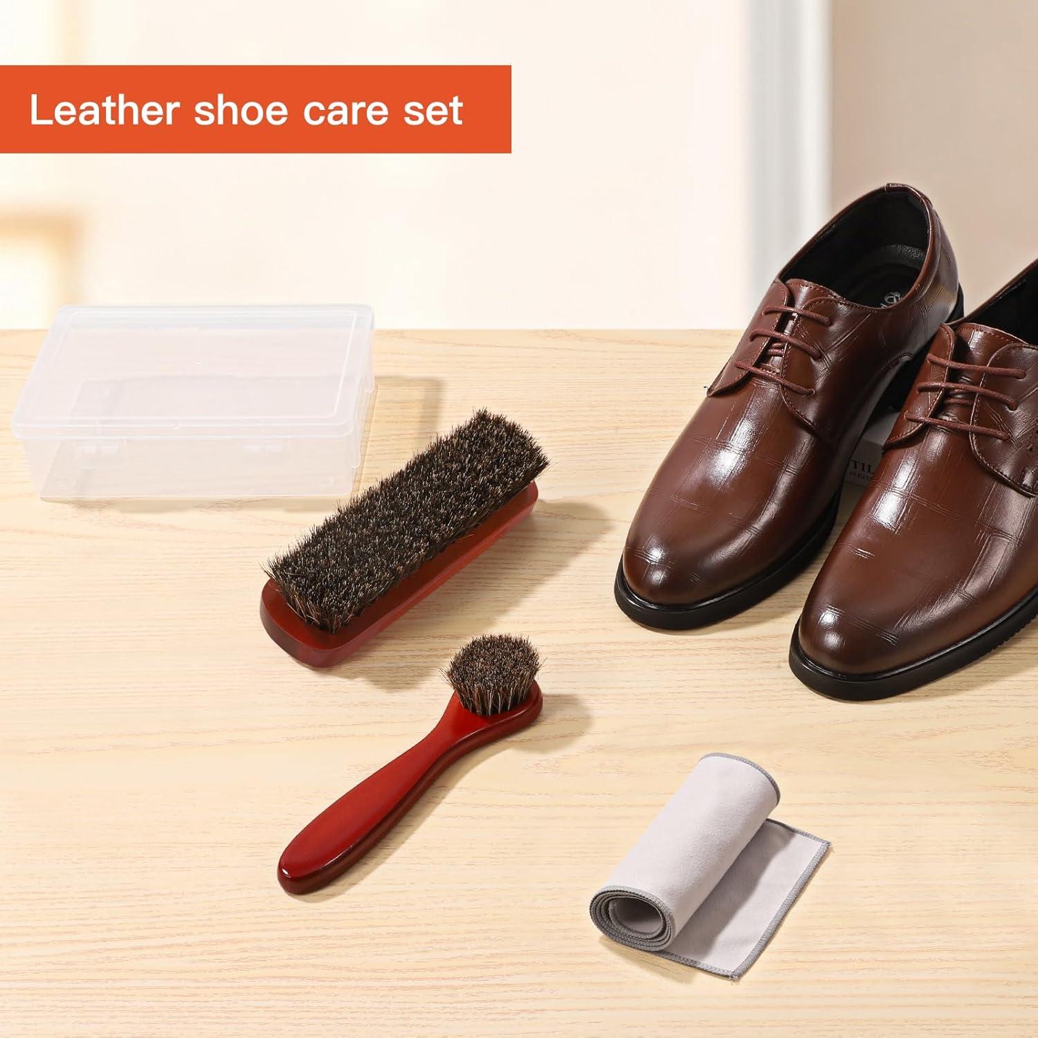 Kit de Cuidado para Zapatos CQSYWQING - 4 Piezas con Cepillo de Pelo de Caballo