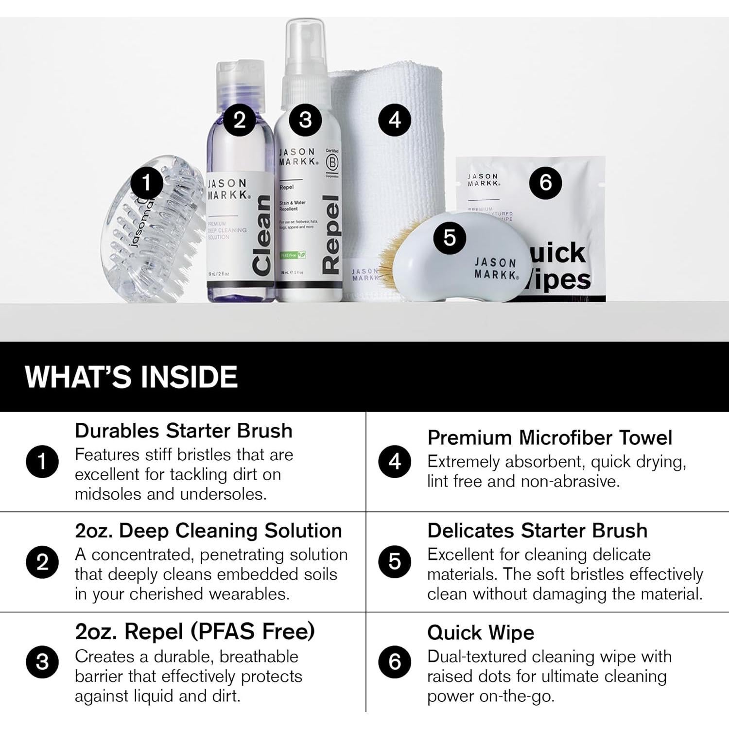 Kit de Limpieza Jason Markk Suede 8 Piezas - Solución y Cepillos